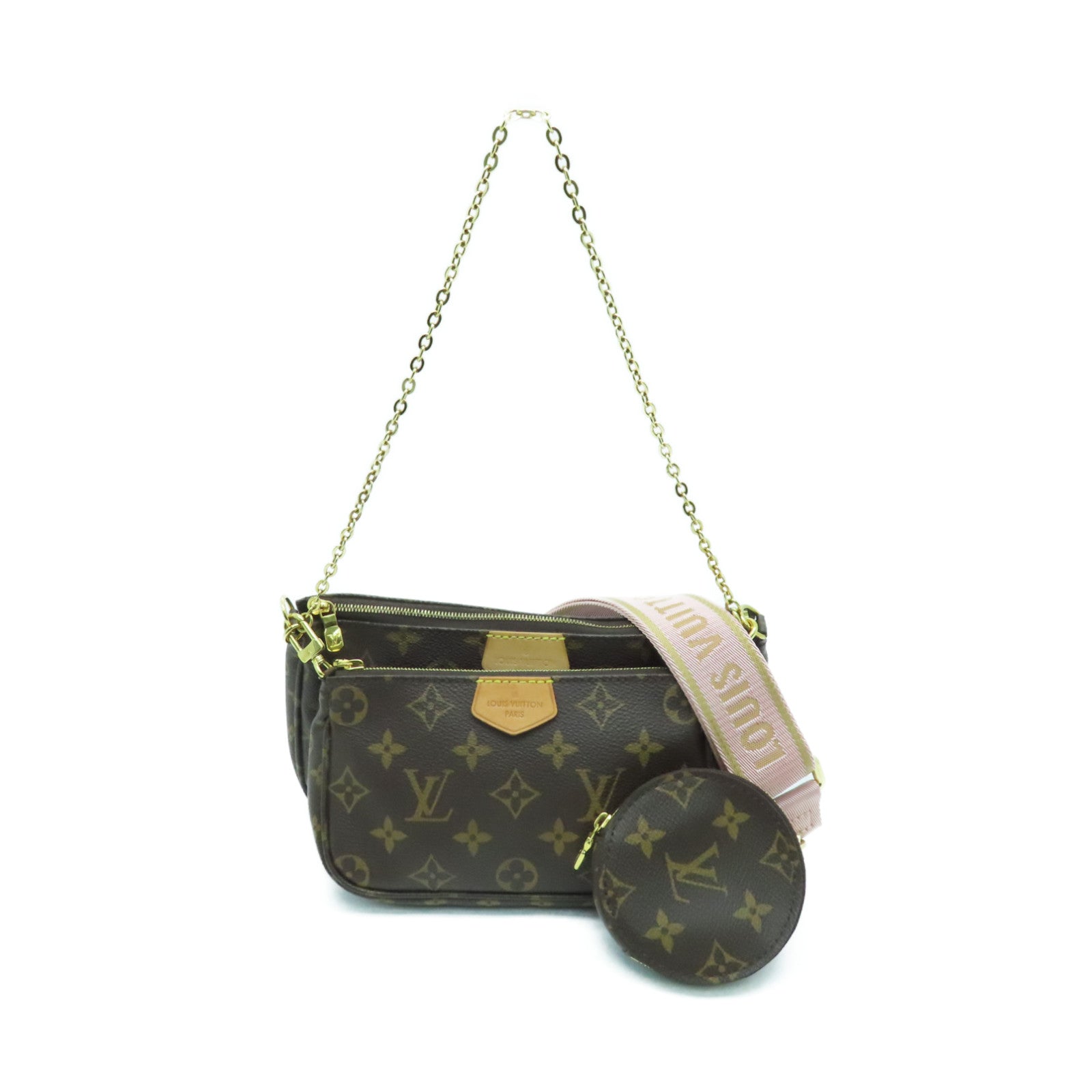 LOUIS VUITTON Monogram Multi Pochette Accessories Gold Buckle Shoulder Bag Brown/Pink