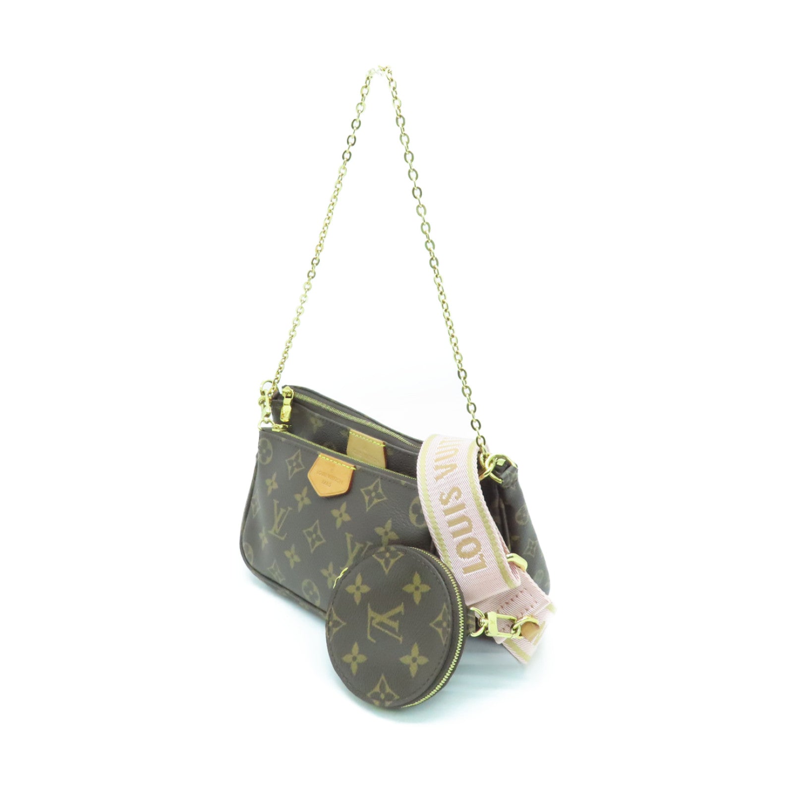 LOUIS VUITTON Monogram Multi Pochette Accessories Gold Buckle Shoulder Bag Brown/Pink