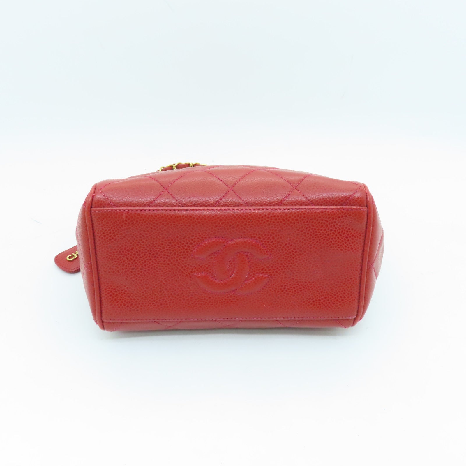 CHANEL cowhide leather Handbag gold buckle handle chain with shoulder bag red