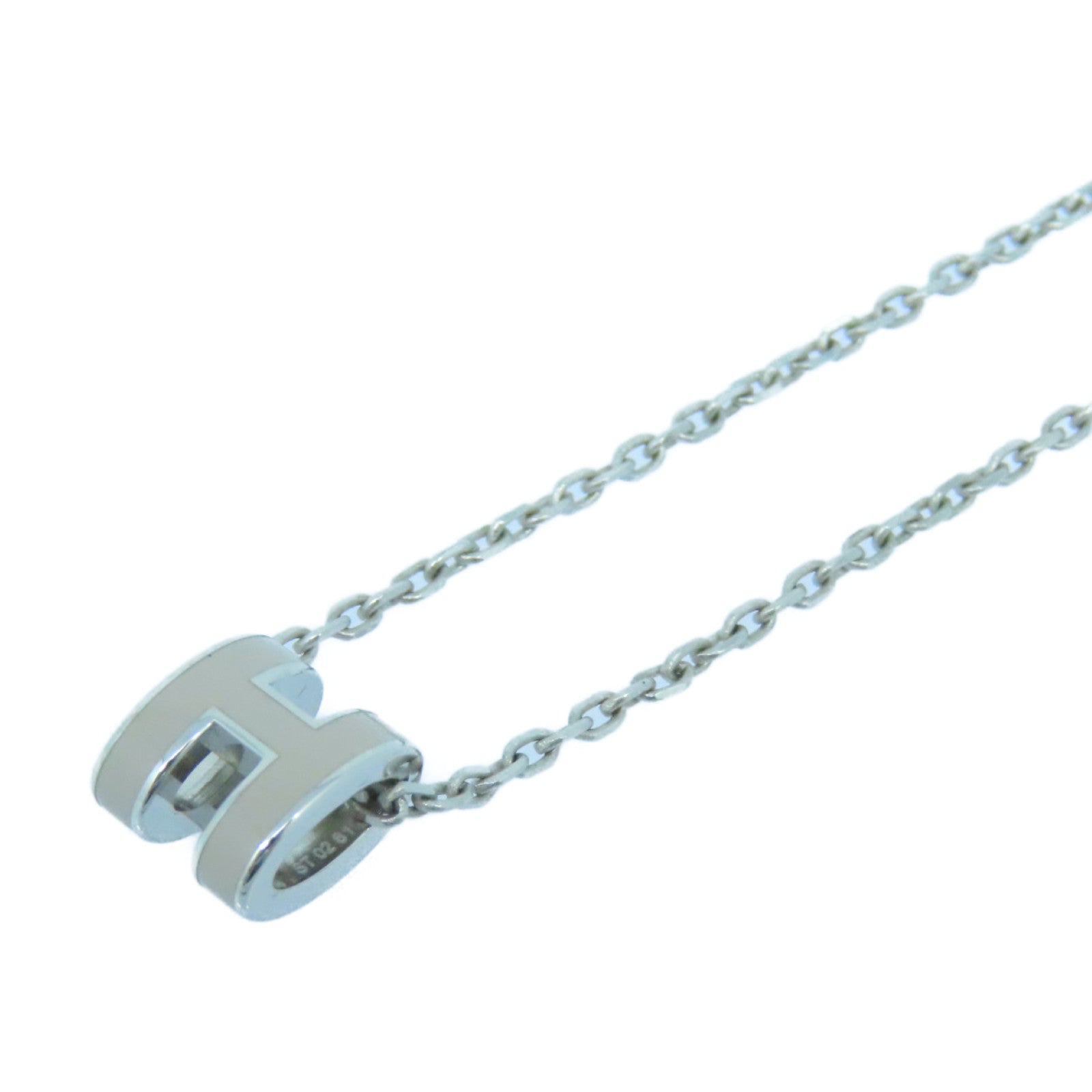 HERMES Metal Pop H Mini Necklace Gray/Silver
