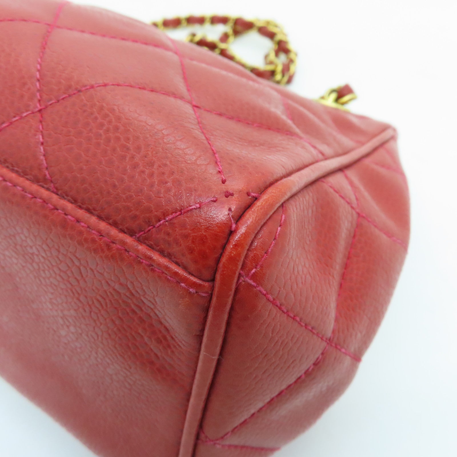 CHANEL cowhide leather Handbag gold buckle handle chain with shoulder bag red