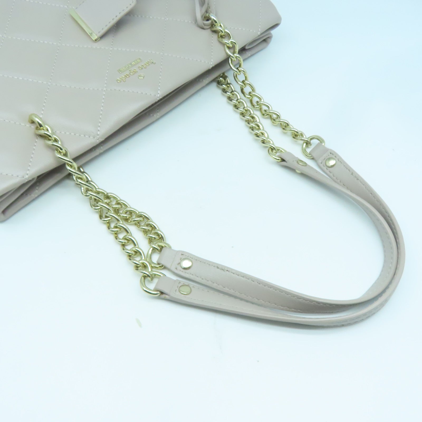Kate Spade 菱格牛皮皮革Tote Bag銀扣鏈帶肩背袋灰色