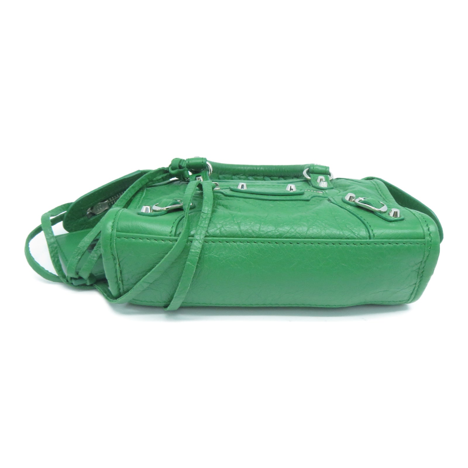 BALENCIAGA 牛皮皮革Mini City銀扣手挽肩背兩用袋綠色