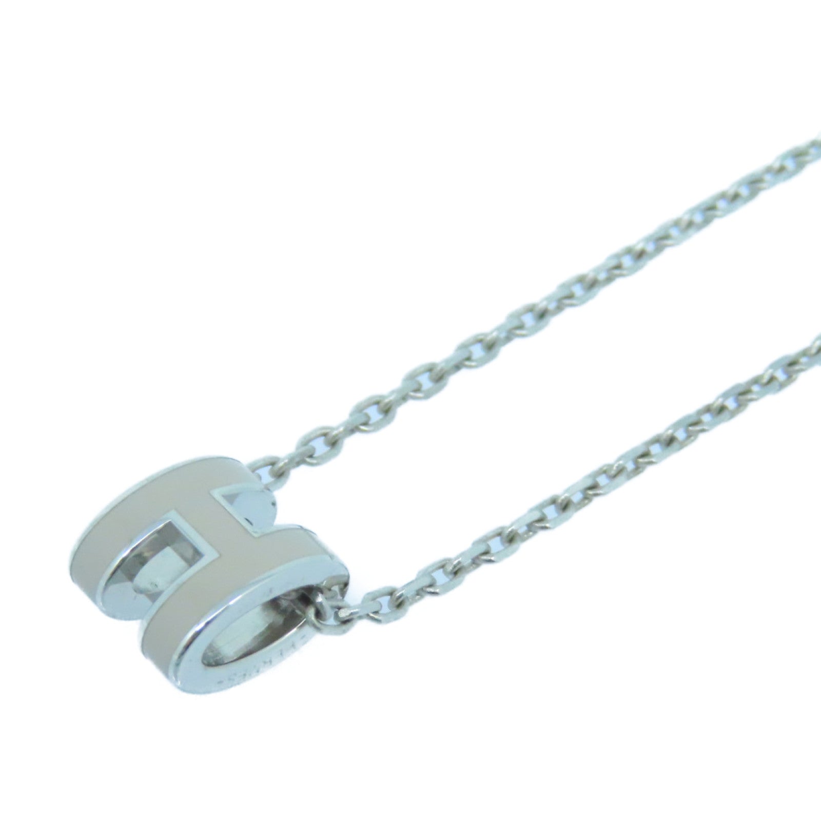 HERMES Metal Pop H Mini Necklace Gray/Silver