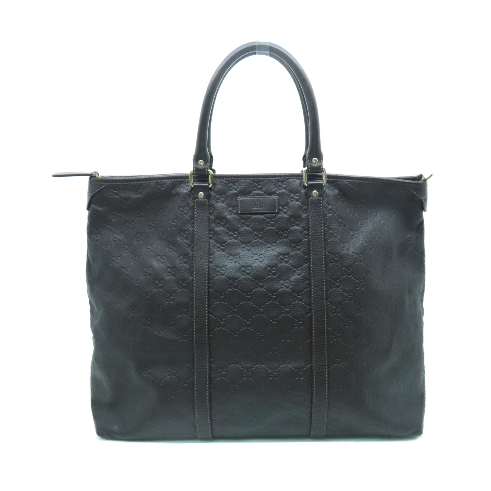 GUCCI 牛皮皮革Tote Bag金扣手挽袋啡色