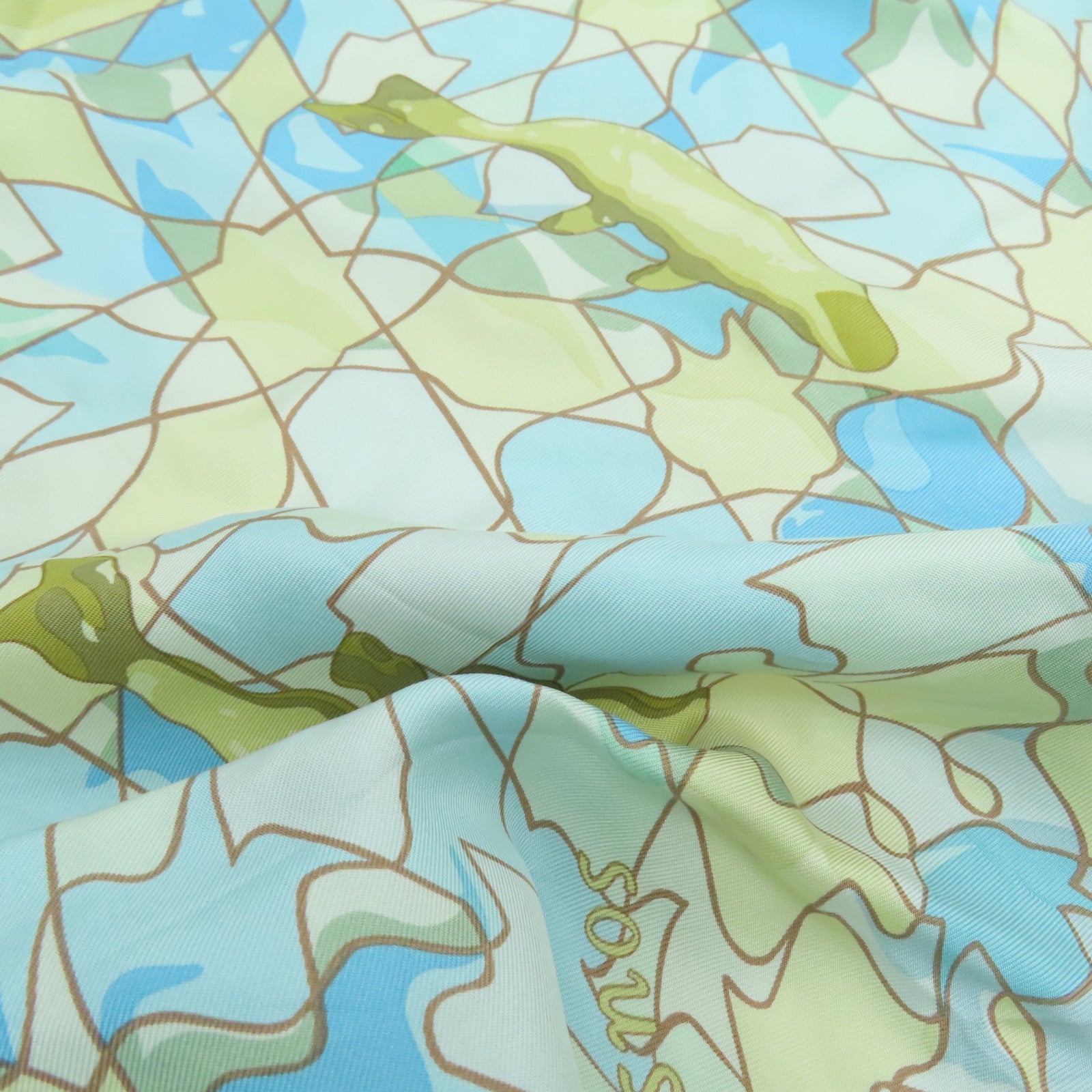 HERMES Silk Scarf 90 Scarf Green/Blue/Yellow