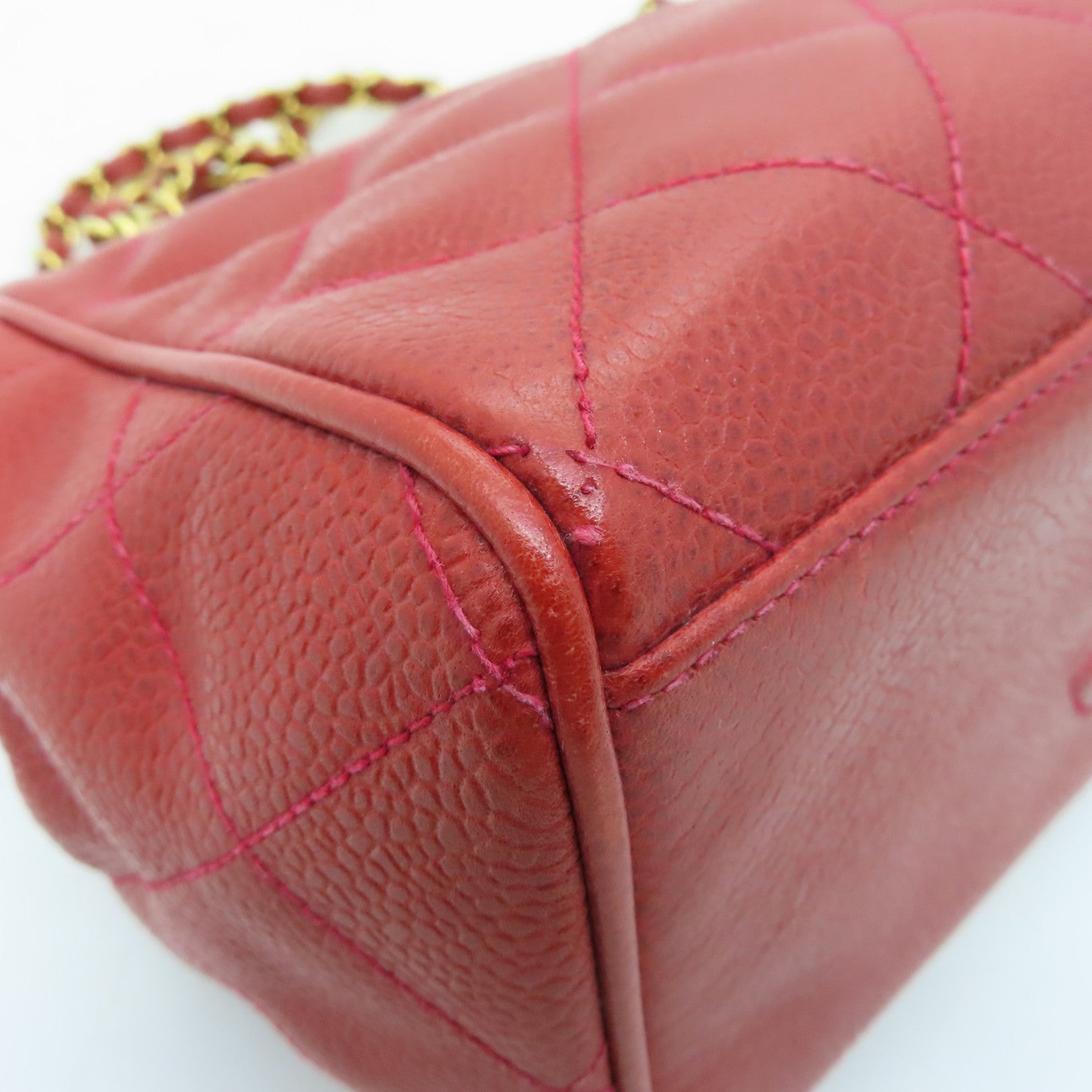 CHANEL cowhide leather Handbag gold buckle handle chain with shoulder bag red
