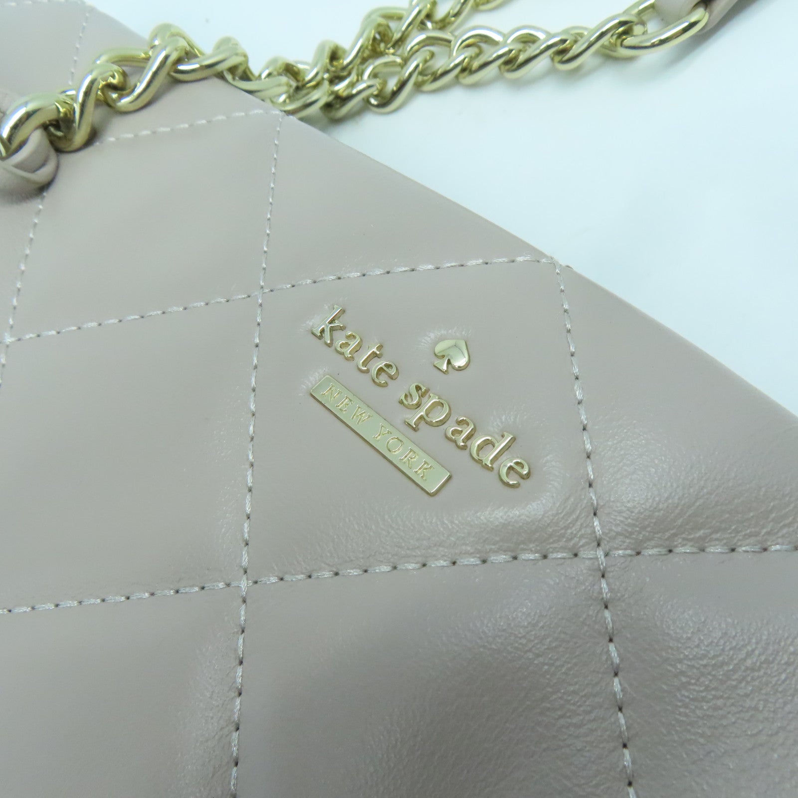 Kate Spade 菱格牛皮皮革Tote Bag銀扣鏈帶肩背袋灰色