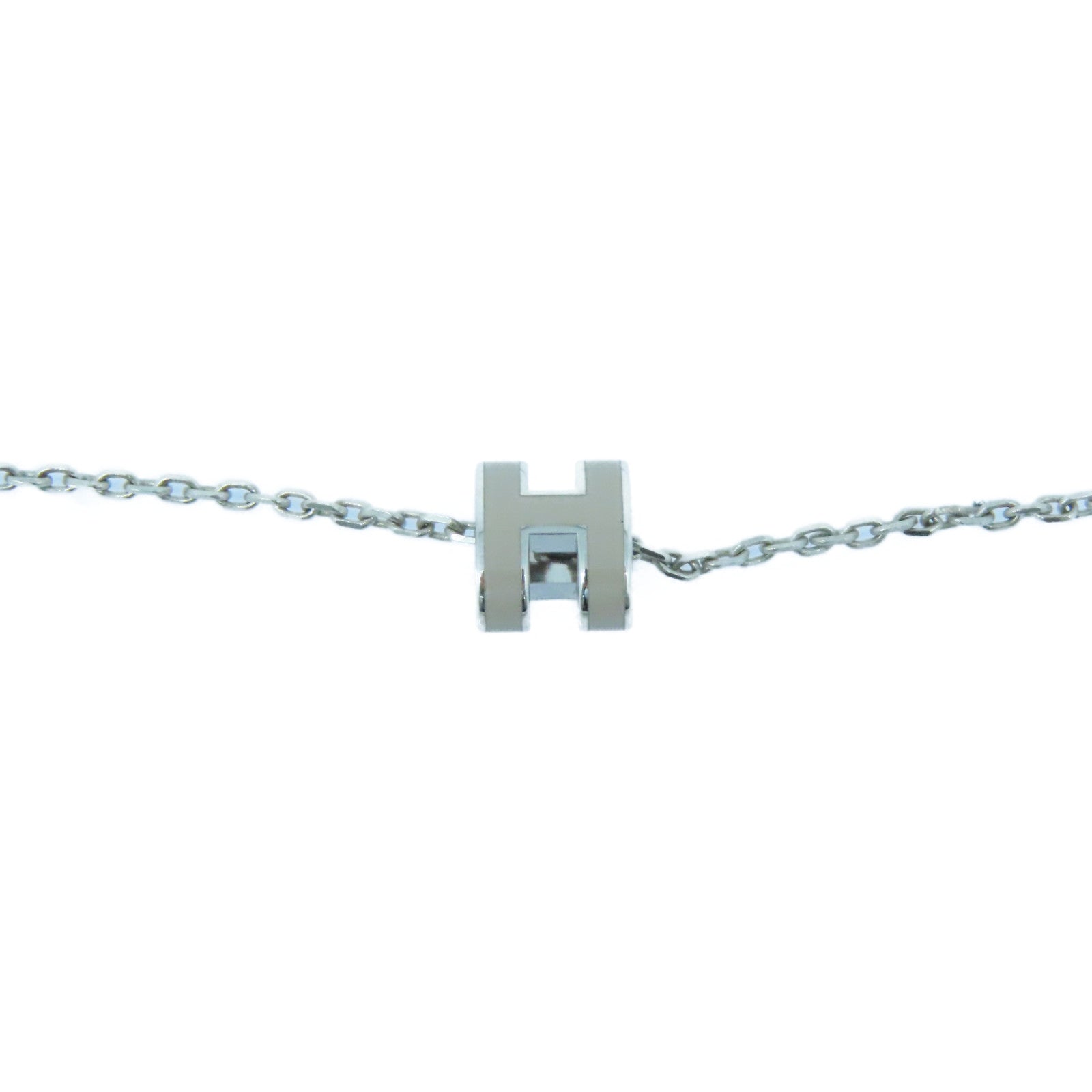 HERMES Metal Pop H Mini Necklace Gray/Silver