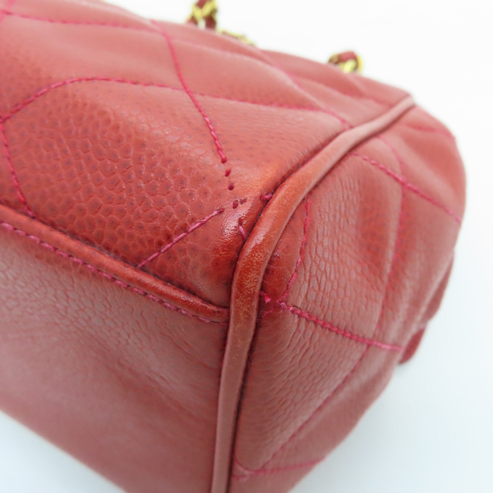 CHANEL cowhide leather Handbag gold buckle handle chain with shoulder bag red