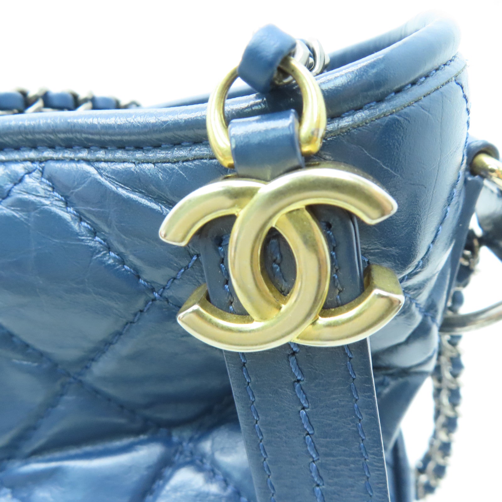 CHANEL rhombic cowhide leather Gabrielle silver buckle / gold buckle chain shoulder bag blue