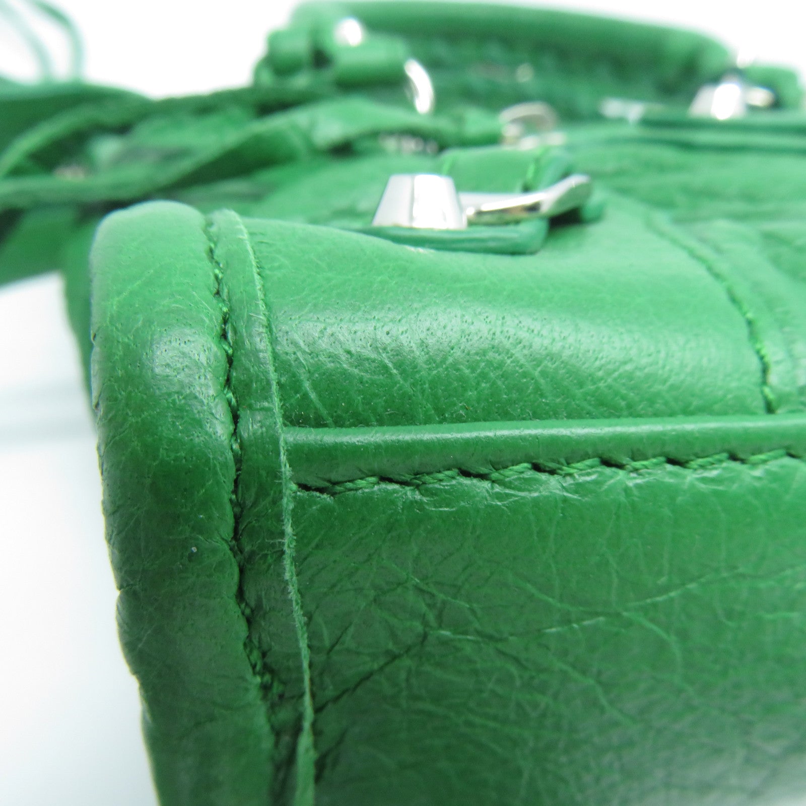 BALENCIAGA 牛皮皮革Mini City銀扣手挽肩背兩用袋綠色