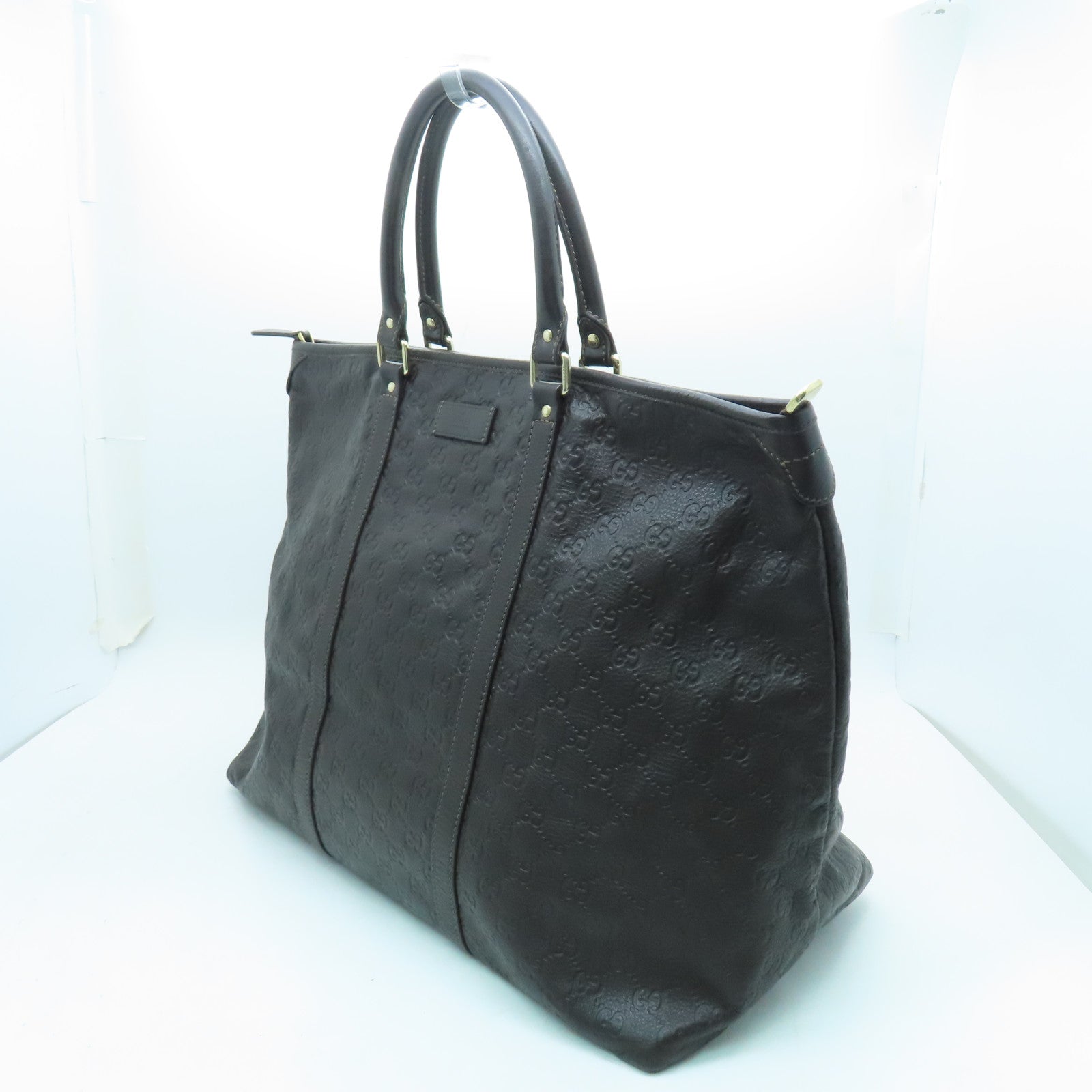 GUCCI 牛皮皮革Tote Bag金扣手挽袋啡色
