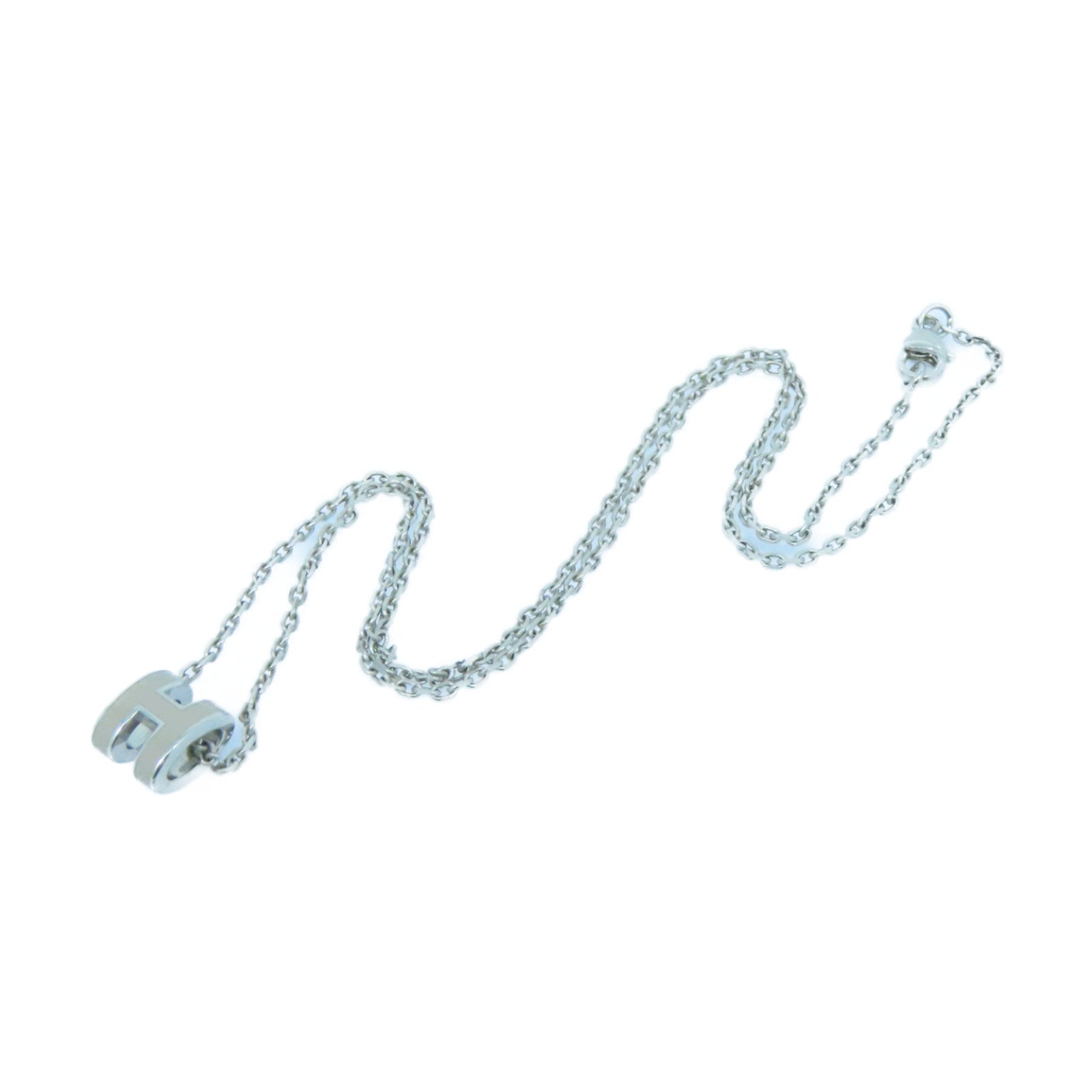 HERMES Metal Pop H Mini Necklace Gray/Silver