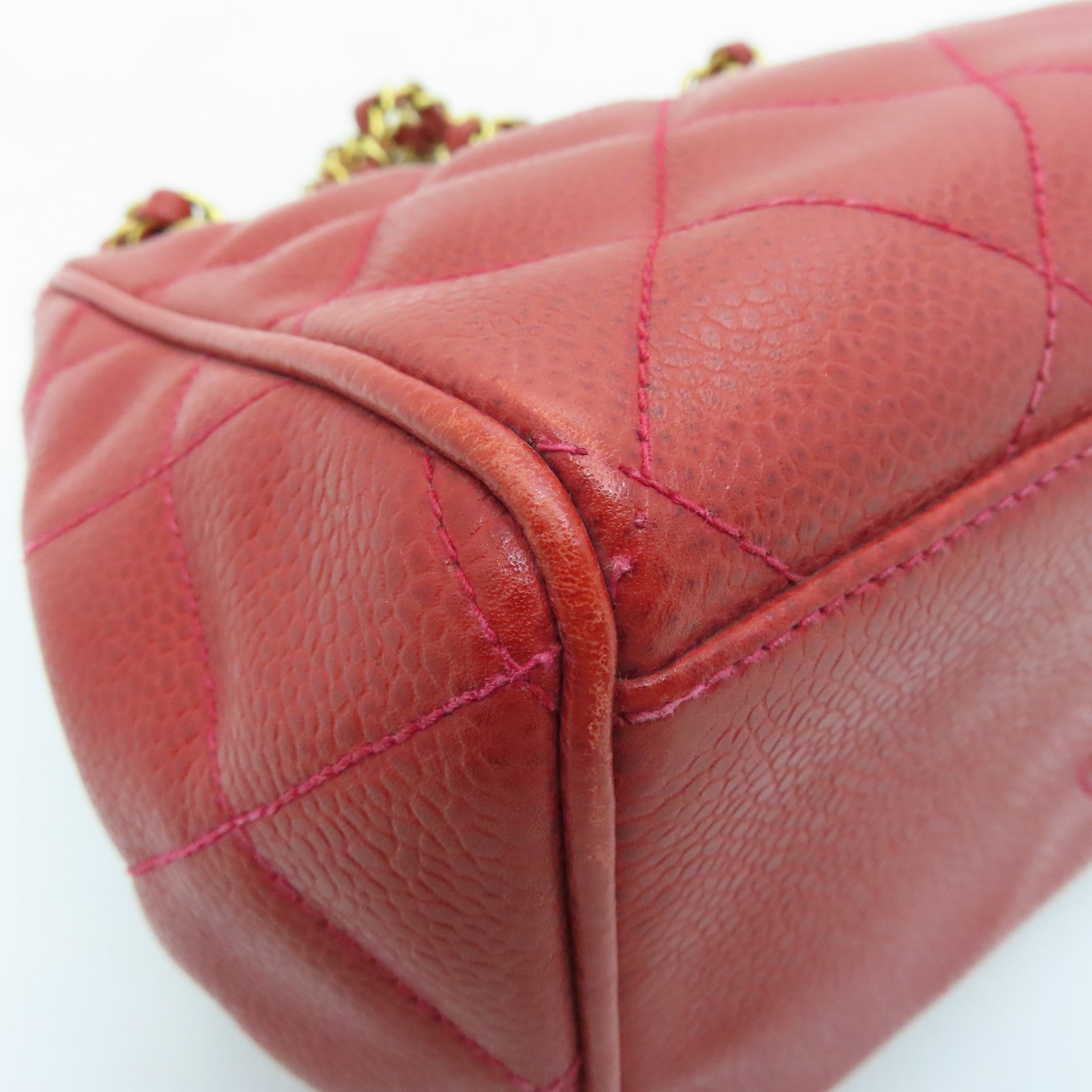 CHANEL cowhide leather Handbag gold buckle handle chain with shoulder bag red
