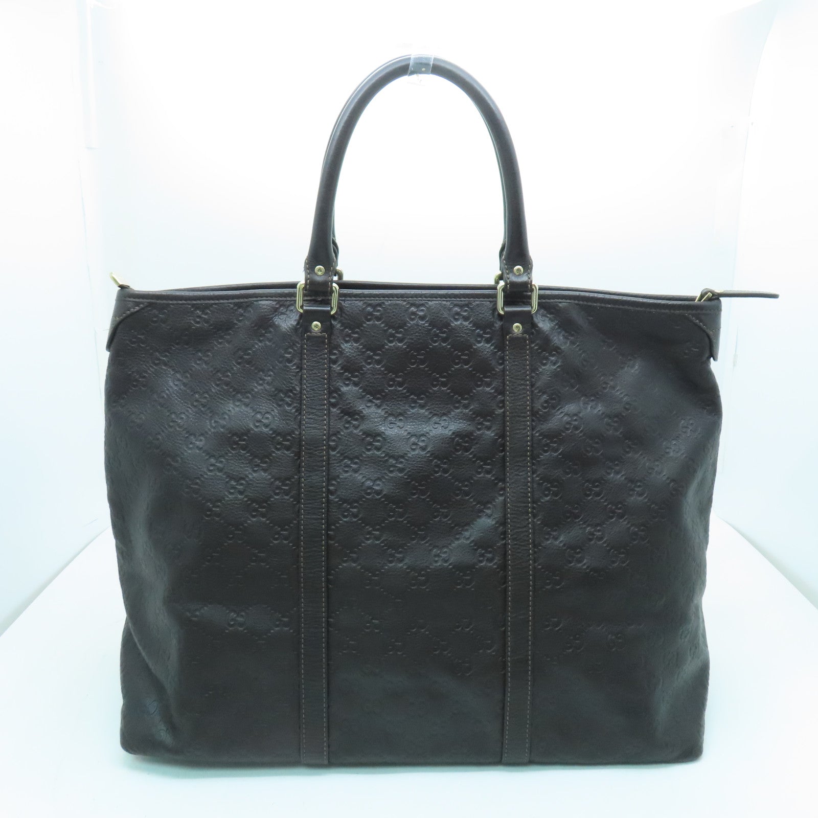 GUCCI 牛皮皮革Tote Bag金扣手挽袋啡色