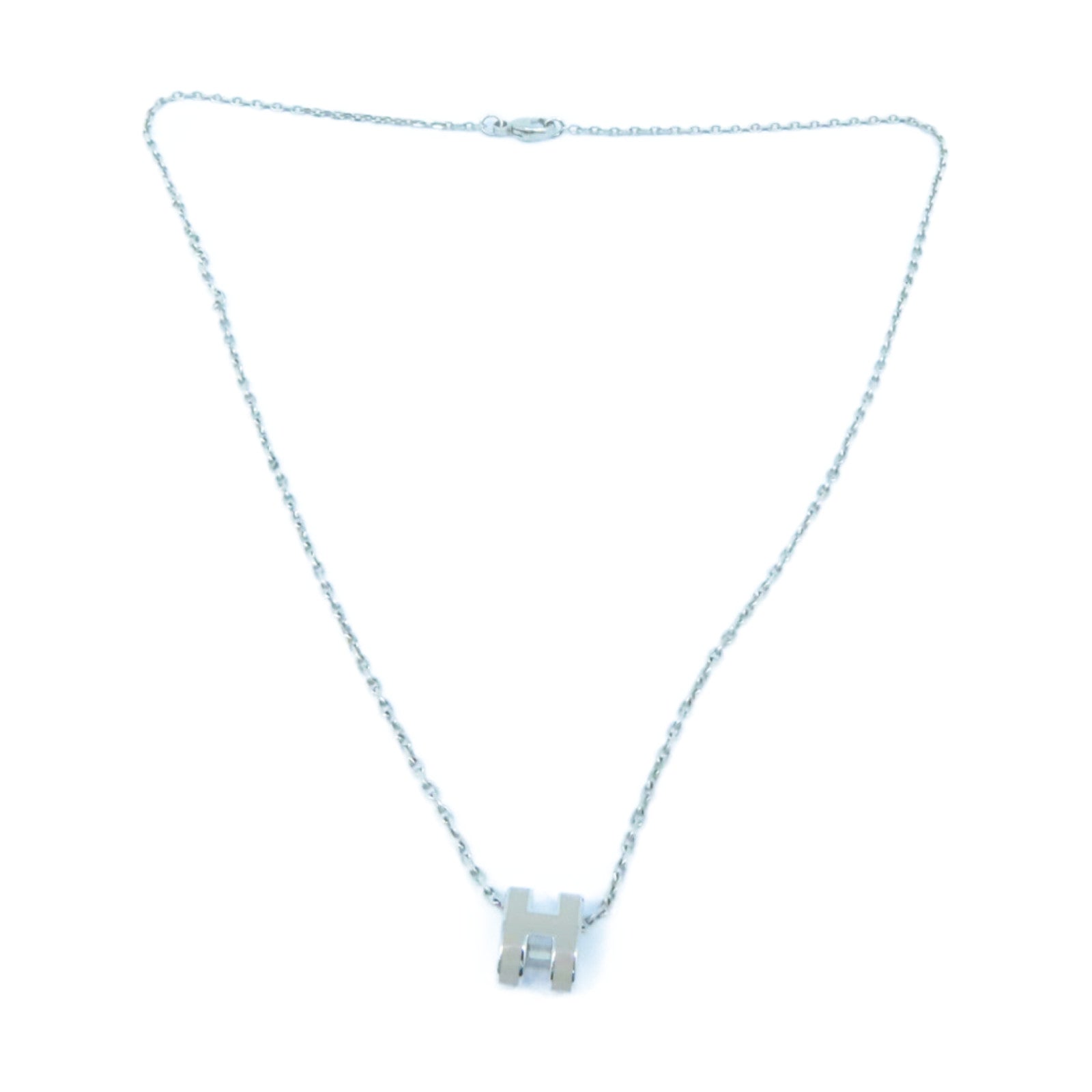 HERMES Metal Pop H Mini Necklace Gray/Silver