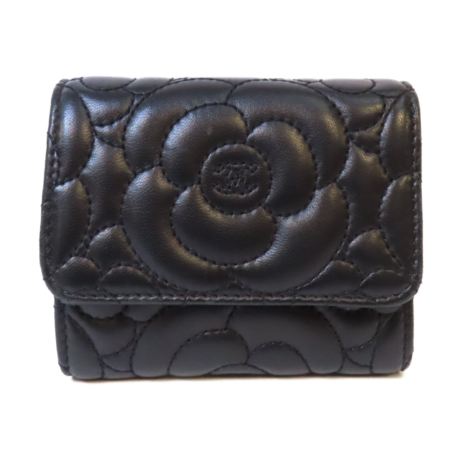 CHANEL 牛皮皮革Wallet銀扣錢包黑色