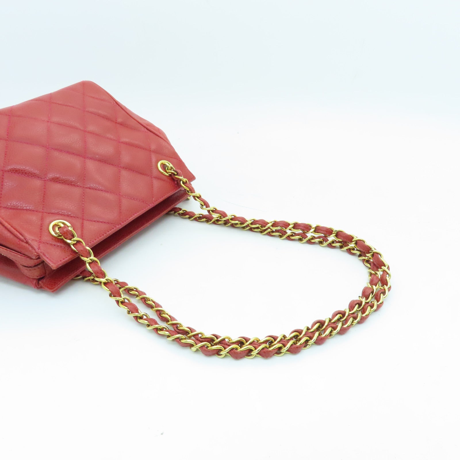 CHANEL cowhide leather Handbag gold buckle handle chain with shoulder bag red