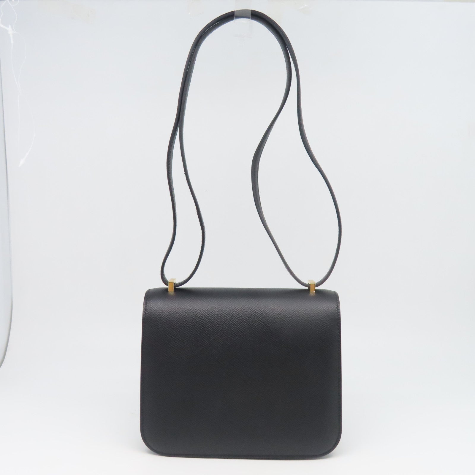 HERMES Epsom皮革Constance Mini金扣手挽肩背兩用袋黑色