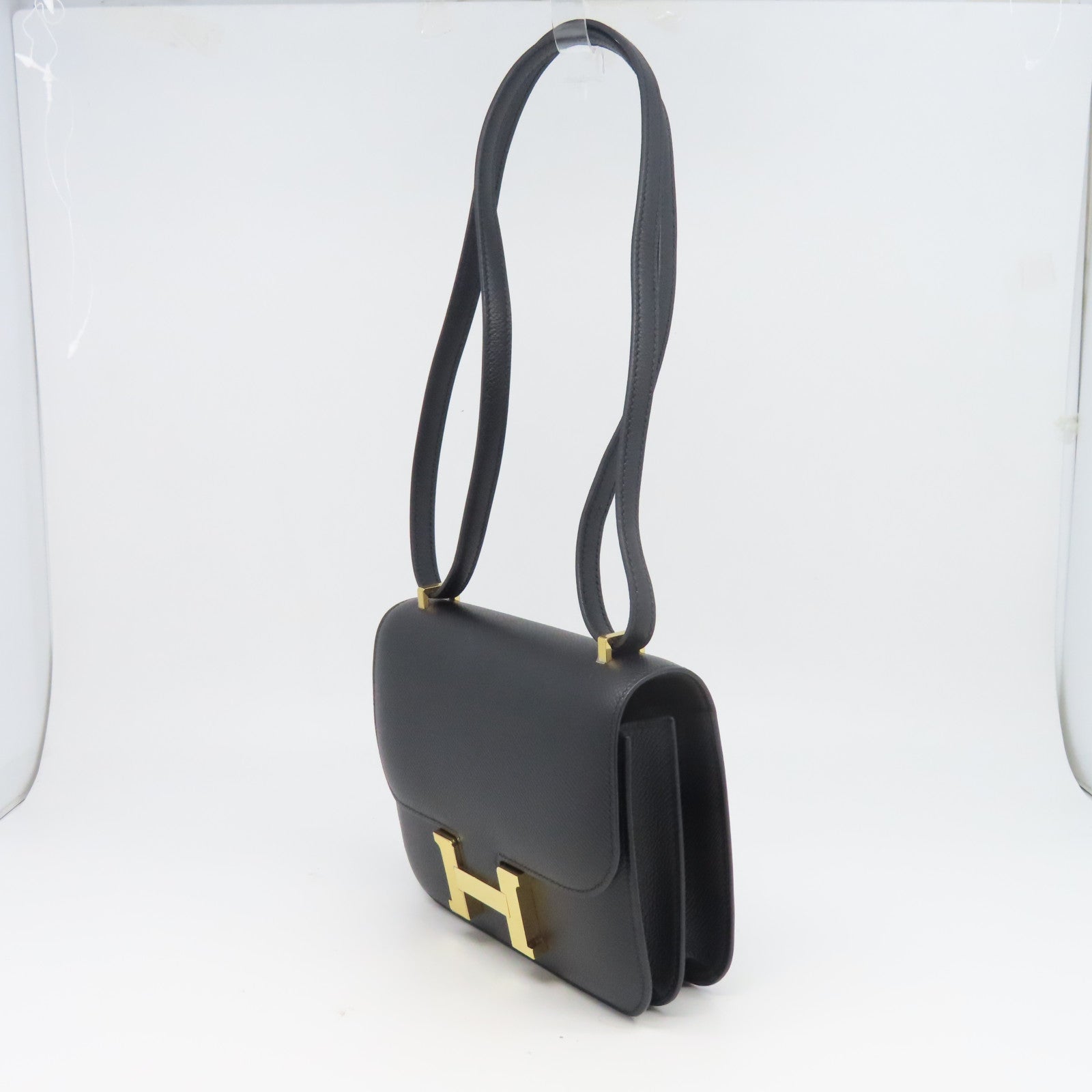 HERMES Epsom皮革Constance Mini金扣手挽肩背兩用袋黑色