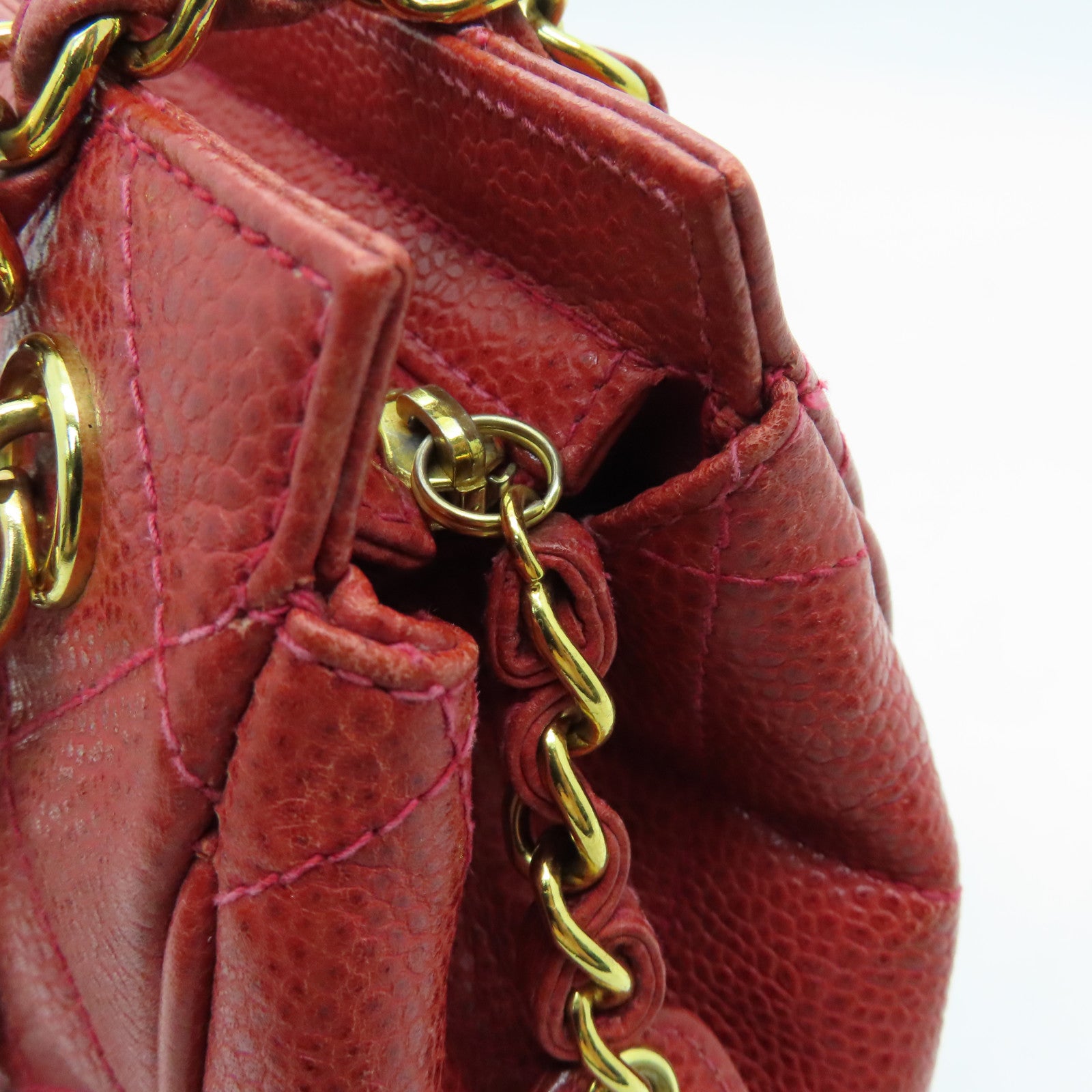 CHANEL cowhide leather Handbag gold buckle handle chain with shoulder bag red