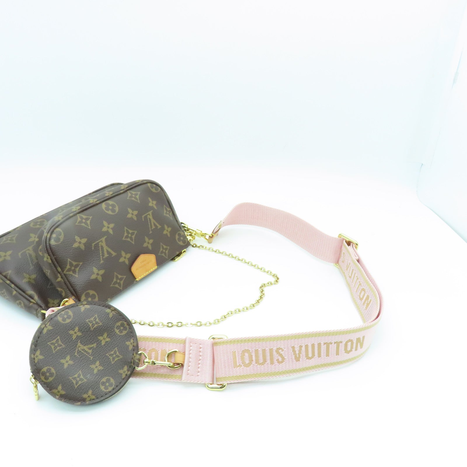 LOUIS VUITTON Monogram Multi Pochette Accessories Gold Buckle Shoulder Bag Brown/Pink