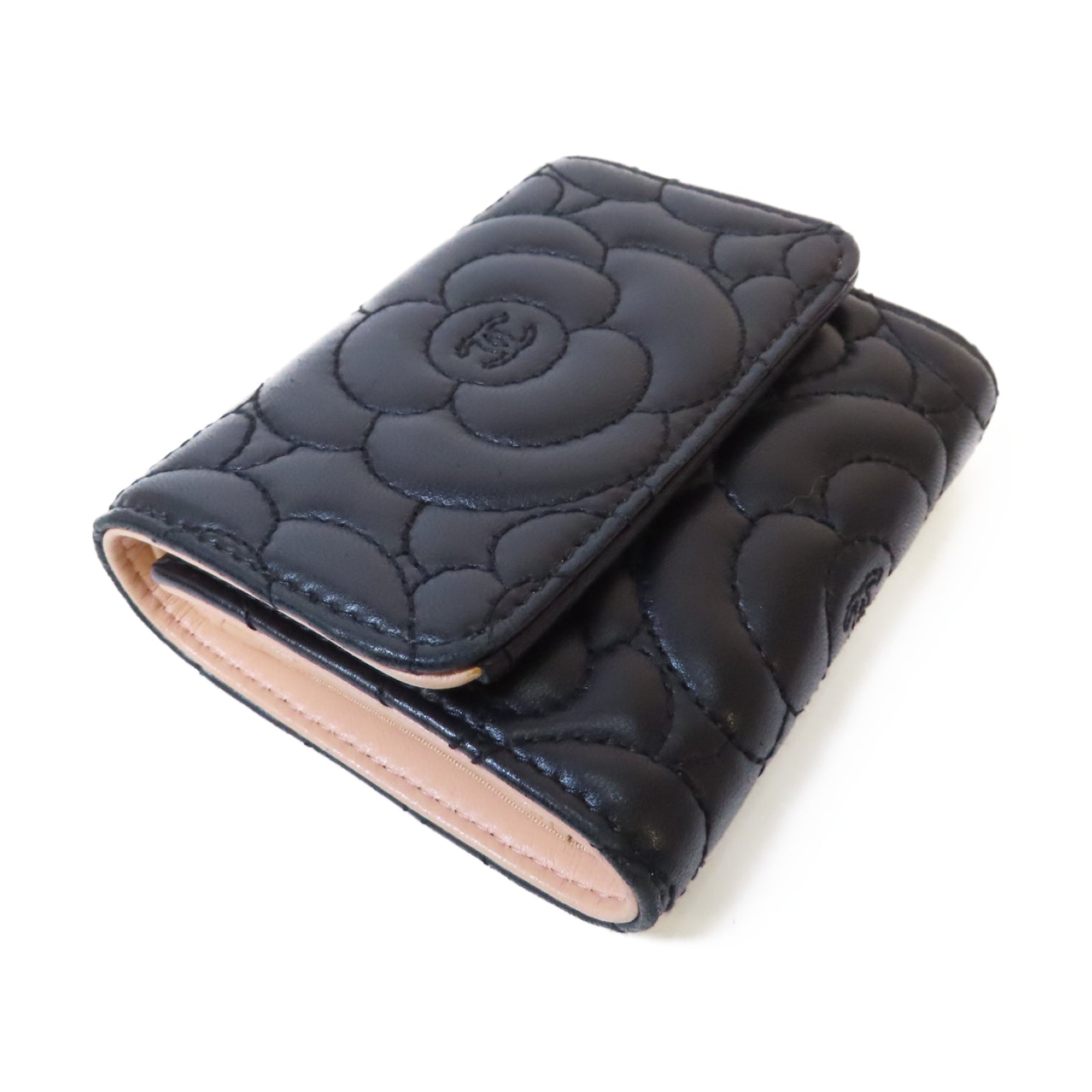 CHANEL 牛皮皮革Wallet銀扣錢包黑色