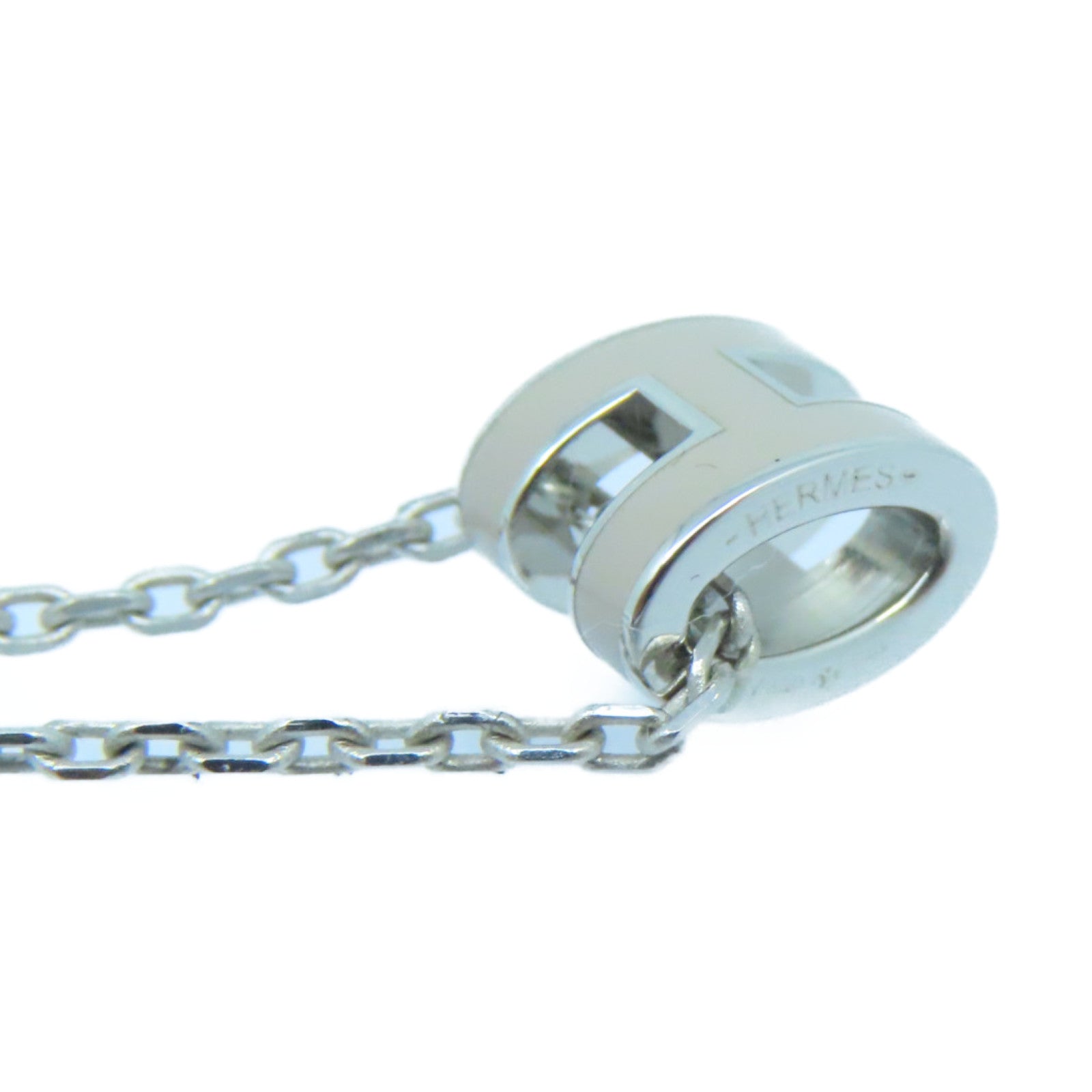 HERMES Metal Pop H Mini Necklace Gray/Silver