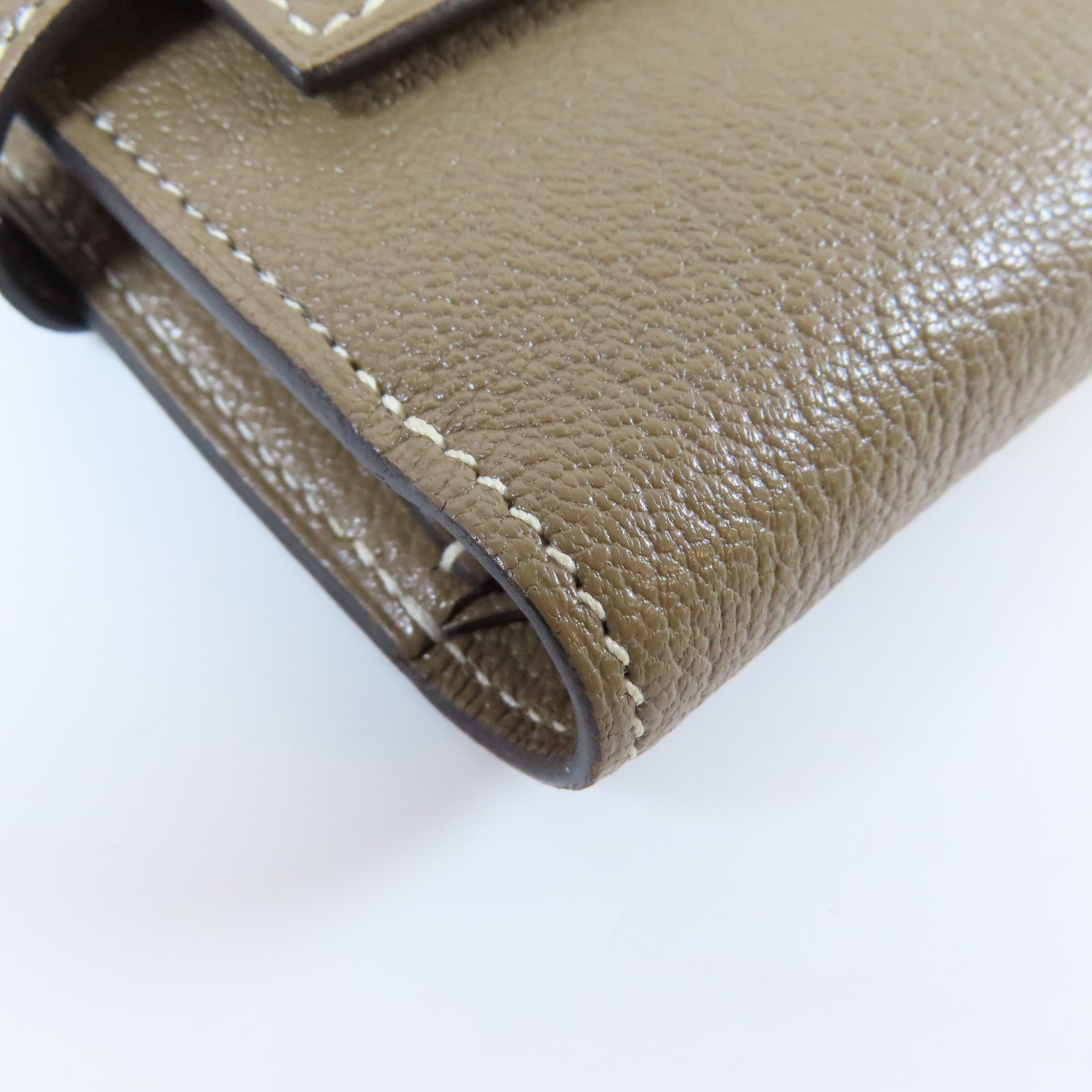 HERMES Chevre皮革Kelly Wallet金扣長錢包Etoupe大象灰色