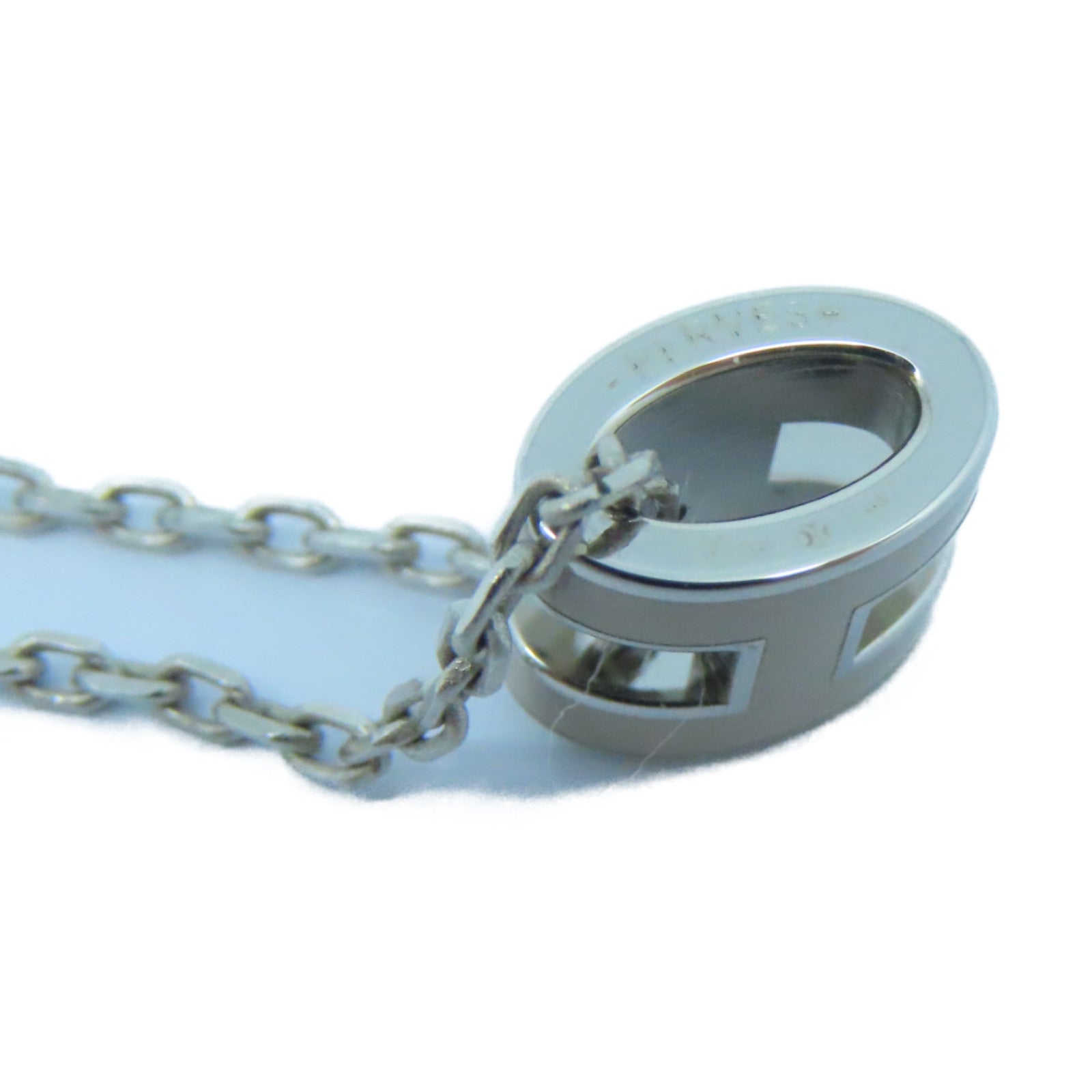 HERMES Metal Pop H Mini Necklace Gray/Silver