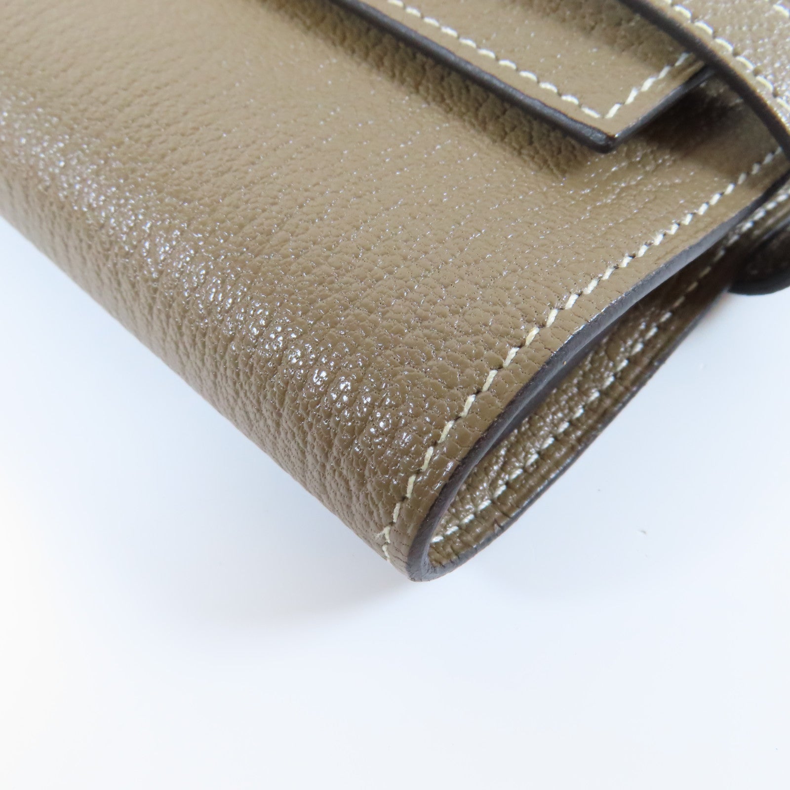 HERMES Chevre皮革Kelly Wallet金扣長錢包Etoupe大象灰色
