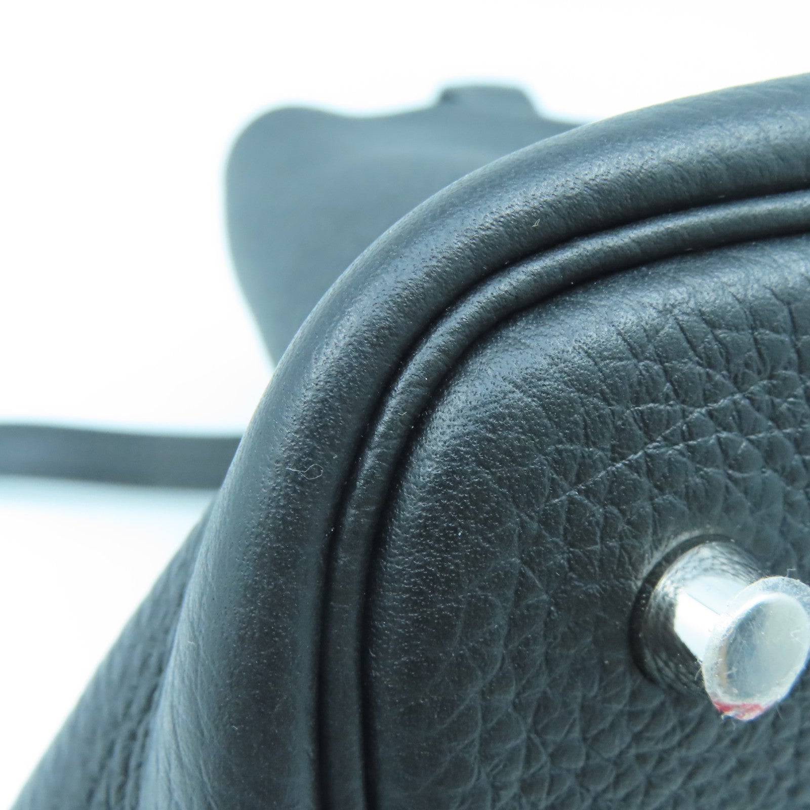 HERMES Clemence Leather Picotin MM Silver Buckle Handle Bag Black