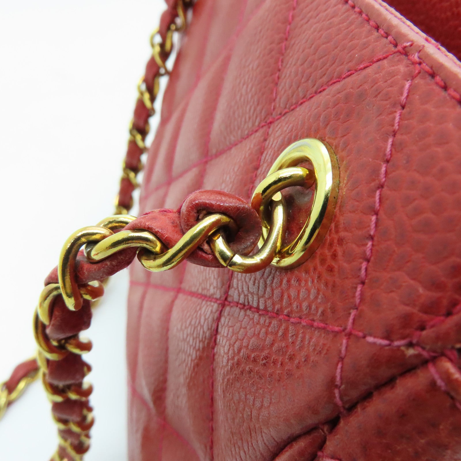 CHANEL cowhide leather Handbag gold buckle handle chain with shoulder bag red