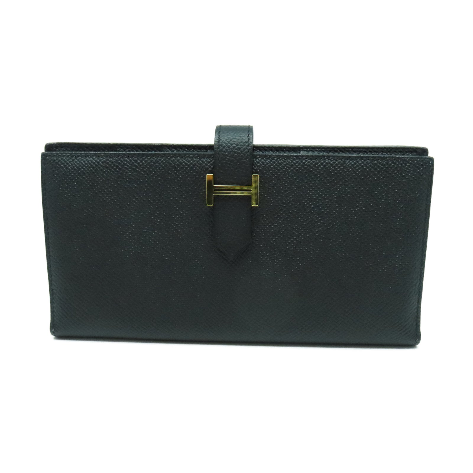 HERMES Epsom皮革Bearn Wallet金扣長錢包Noir黑色