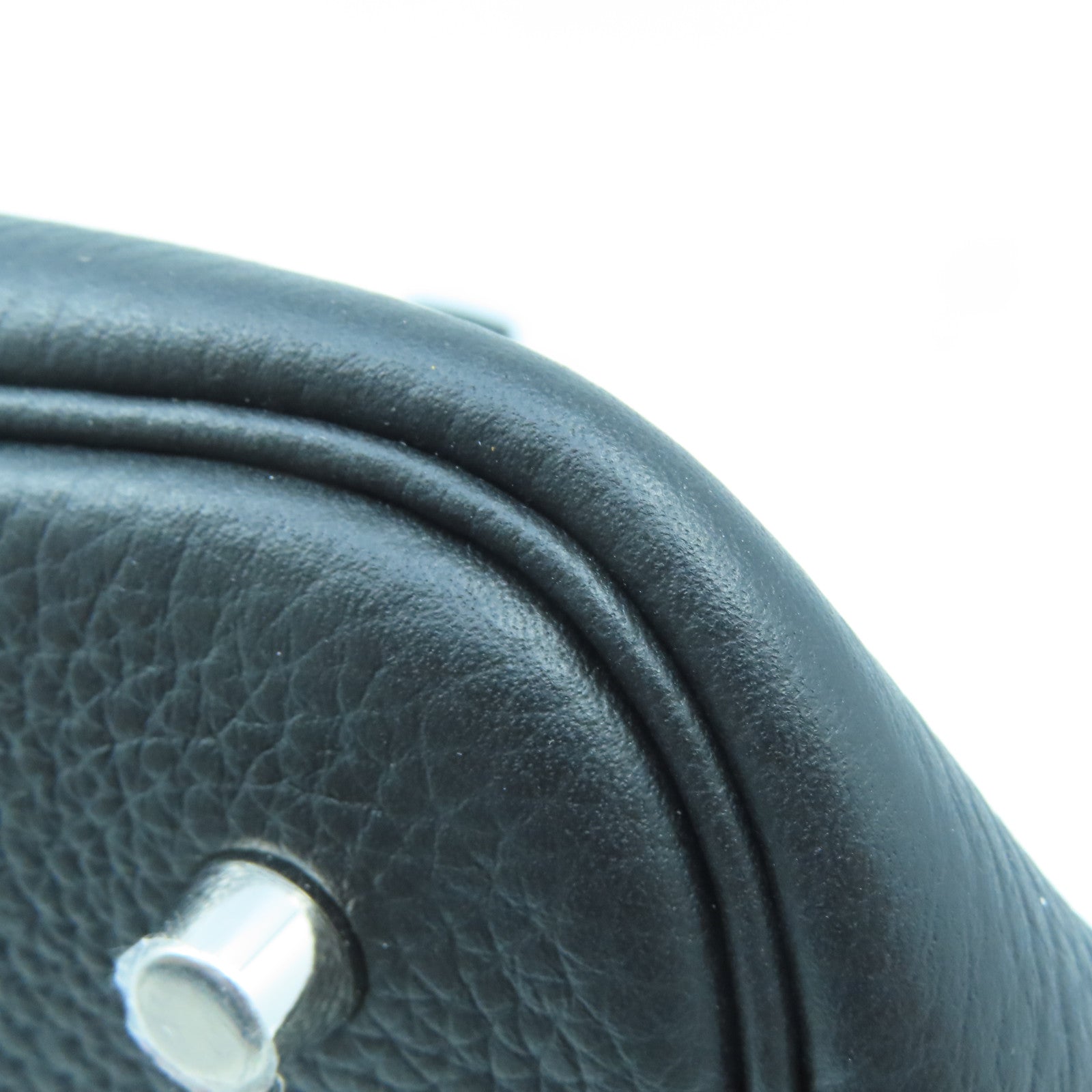 HERMES Clemence Leather Picotin MM Silver Buckle Handle Bag Black