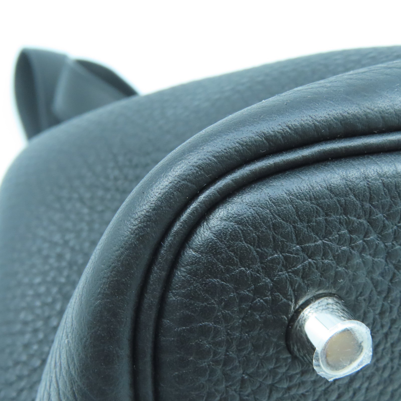 HERMES Clemence Leather Picotin MM Silver Buckle Handle Bag Black
