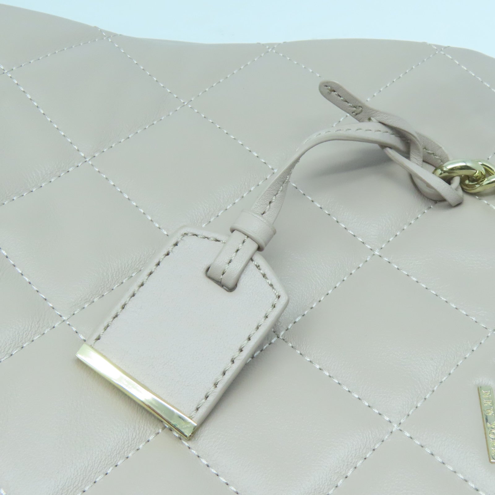 Kate Spade 菱格牛皮皮革Tote Bag銀扣鏈帶肩背袋灰色