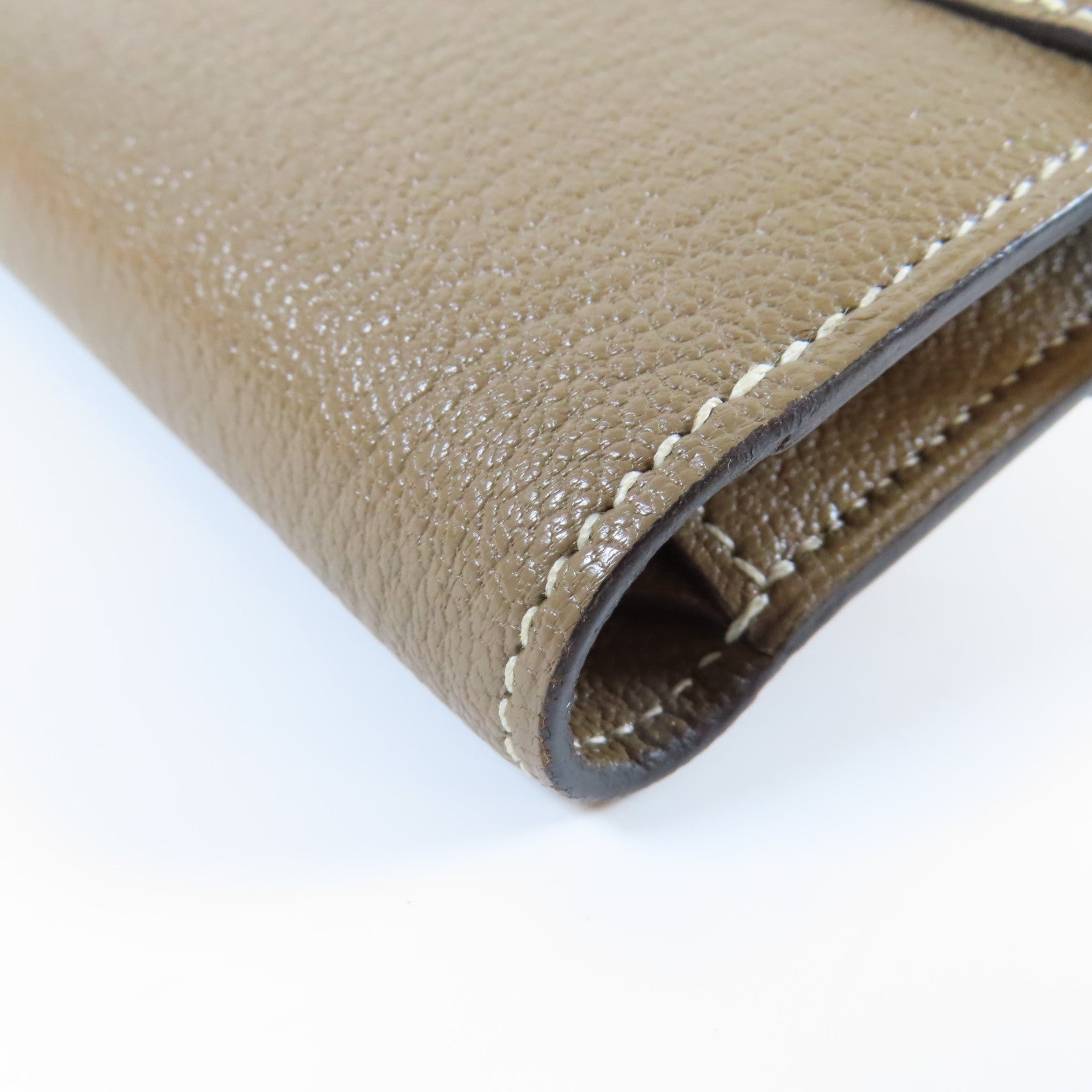 HERMES Chevre皮革Kelly Wallet金扣長錢包Etoupe大象灰色