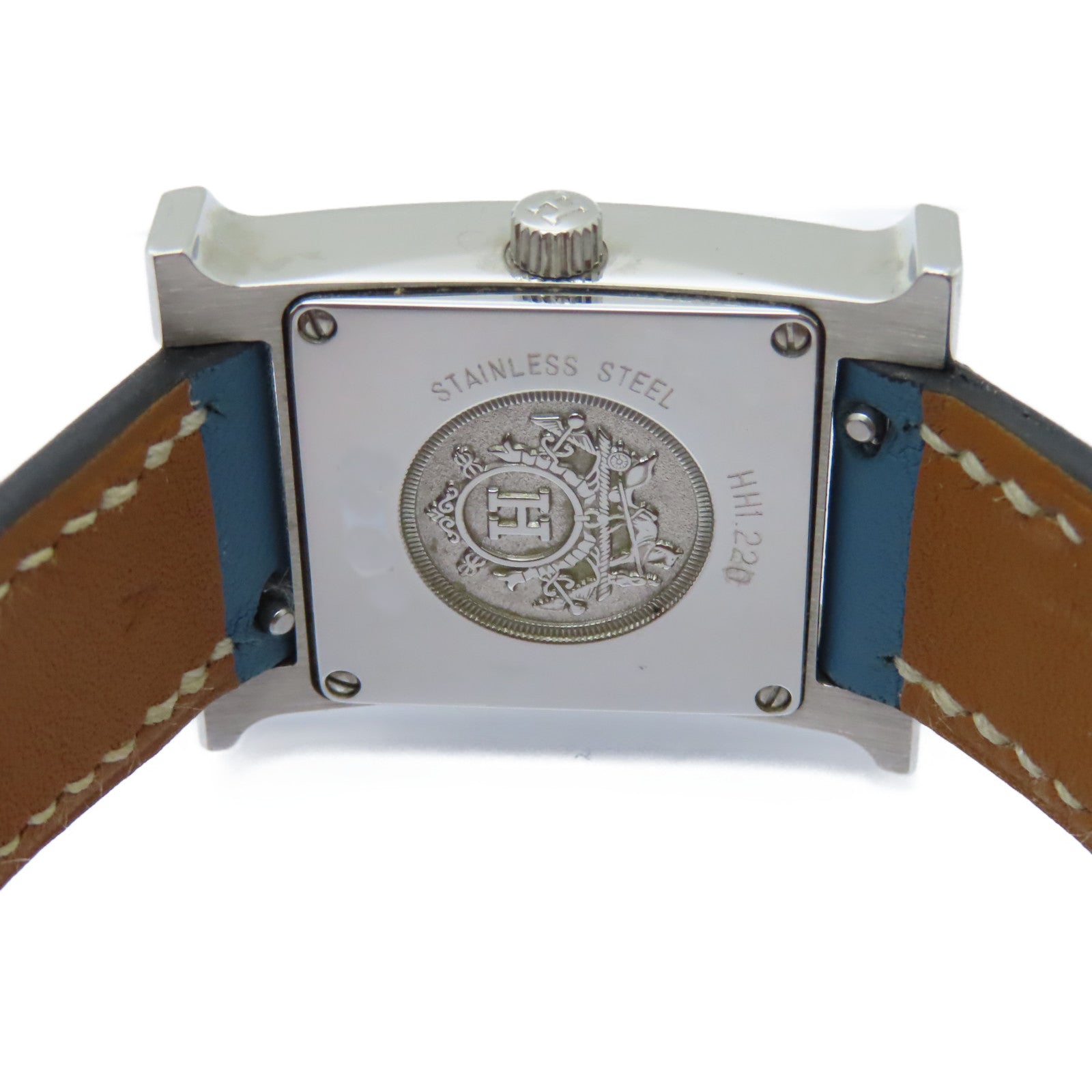 HERMES H Watch不鏽鋼/皮革帶手錶石英機芯白色/藍色