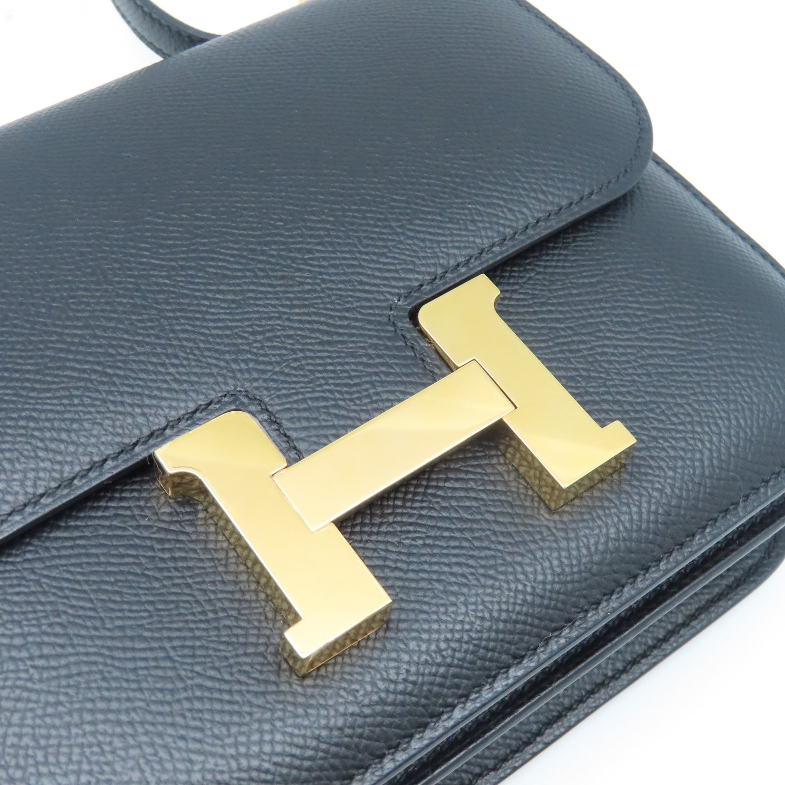 HERMES Epsom皮革Constance Mini金扣手挽肩背兩用袋黑色