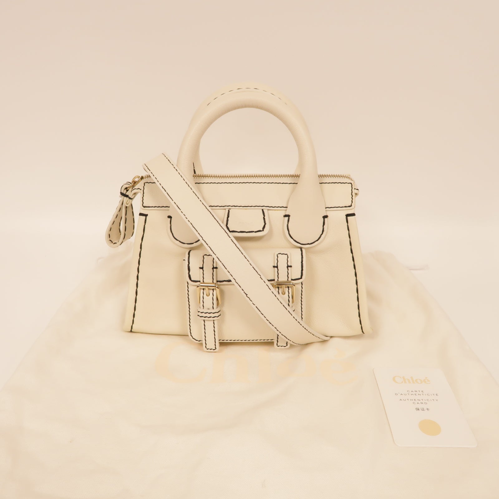 Chloe 牛皮皮革2way Shoulder Bag金扣手挽肩背兩用袋白色