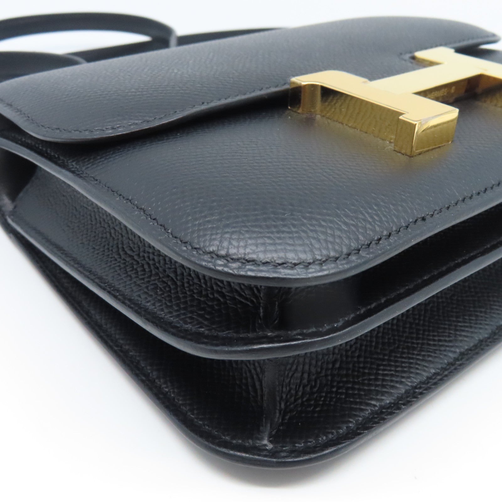 HERMES Epsom皮革Constance Mini金扣手挽肩背兩用袋黑色