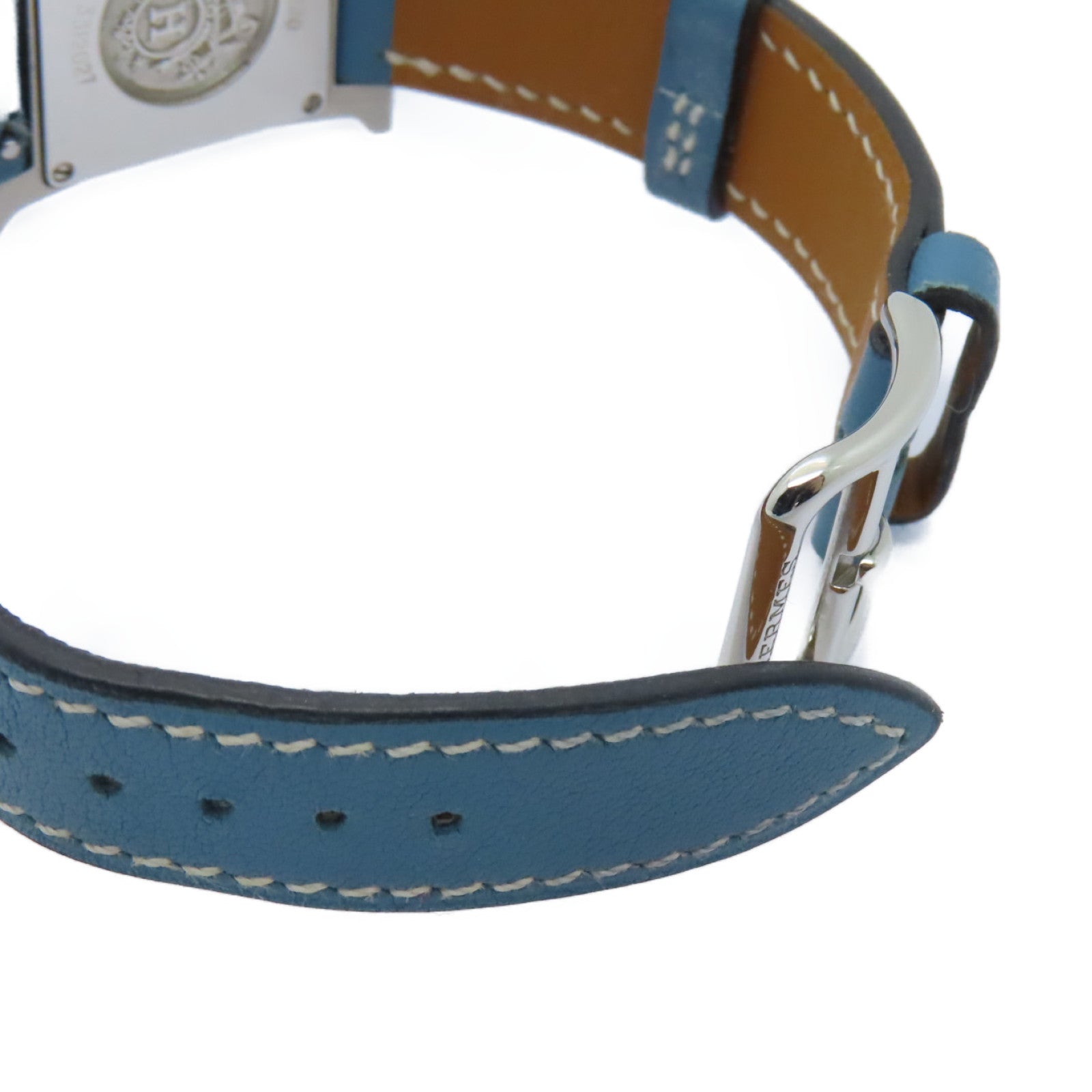 HERMES H Watch不鏽鋼/皮革帶手錶石英機芯白色/藍色
