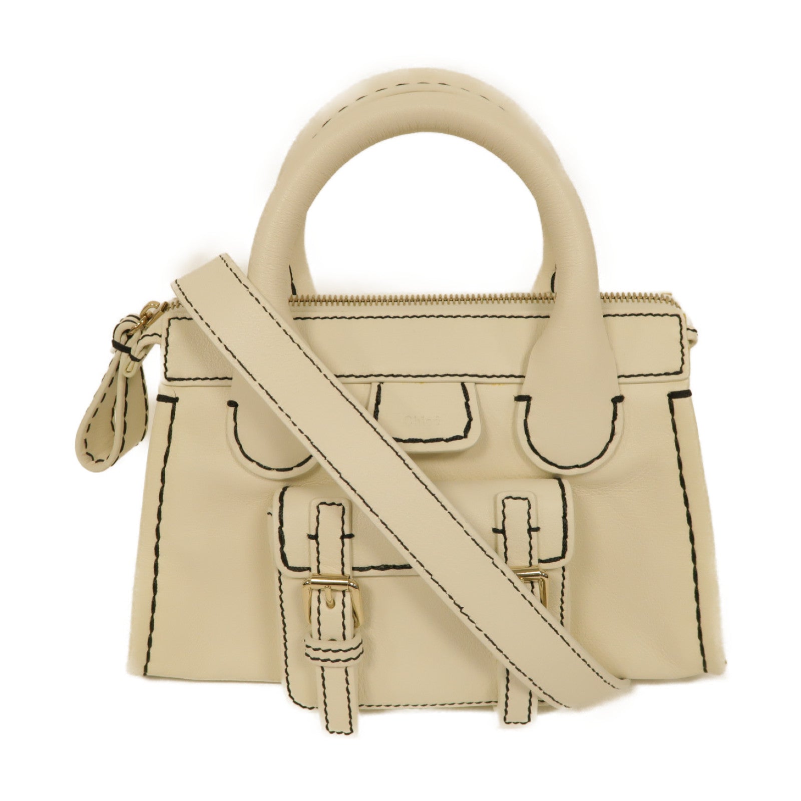 Chloe 牛皮皮革2way Shoulder Bag金扣手挽肩背兩用袋白色