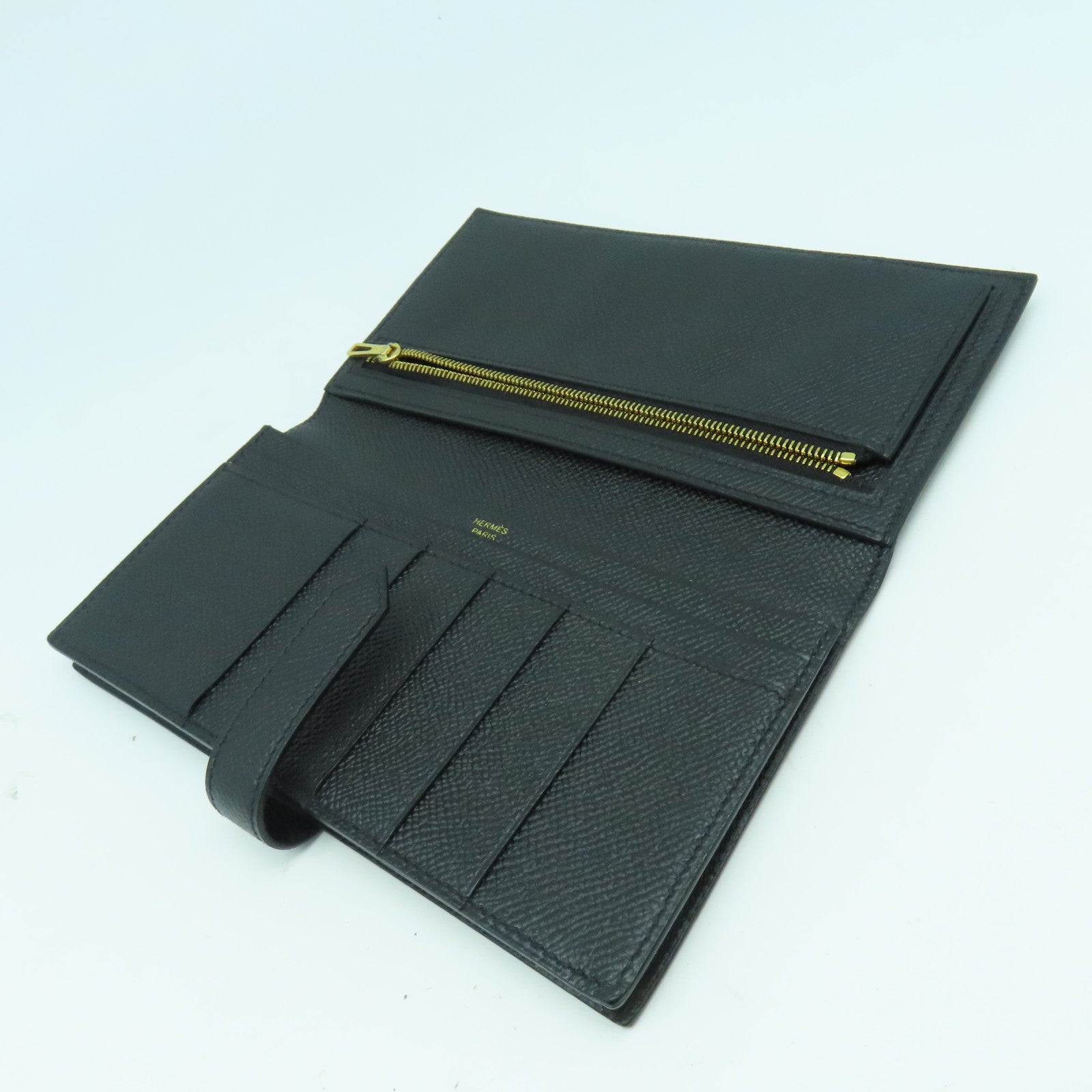 HERMES Epsom皮革Bearn Wallet金扣長錢包Noir黑色
