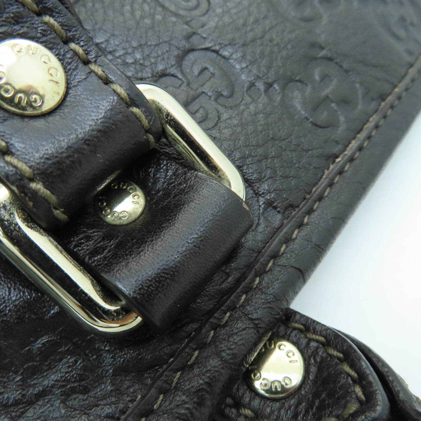 GUCCI 牛皮皮革Tote Bag金扣手挽袋啡色