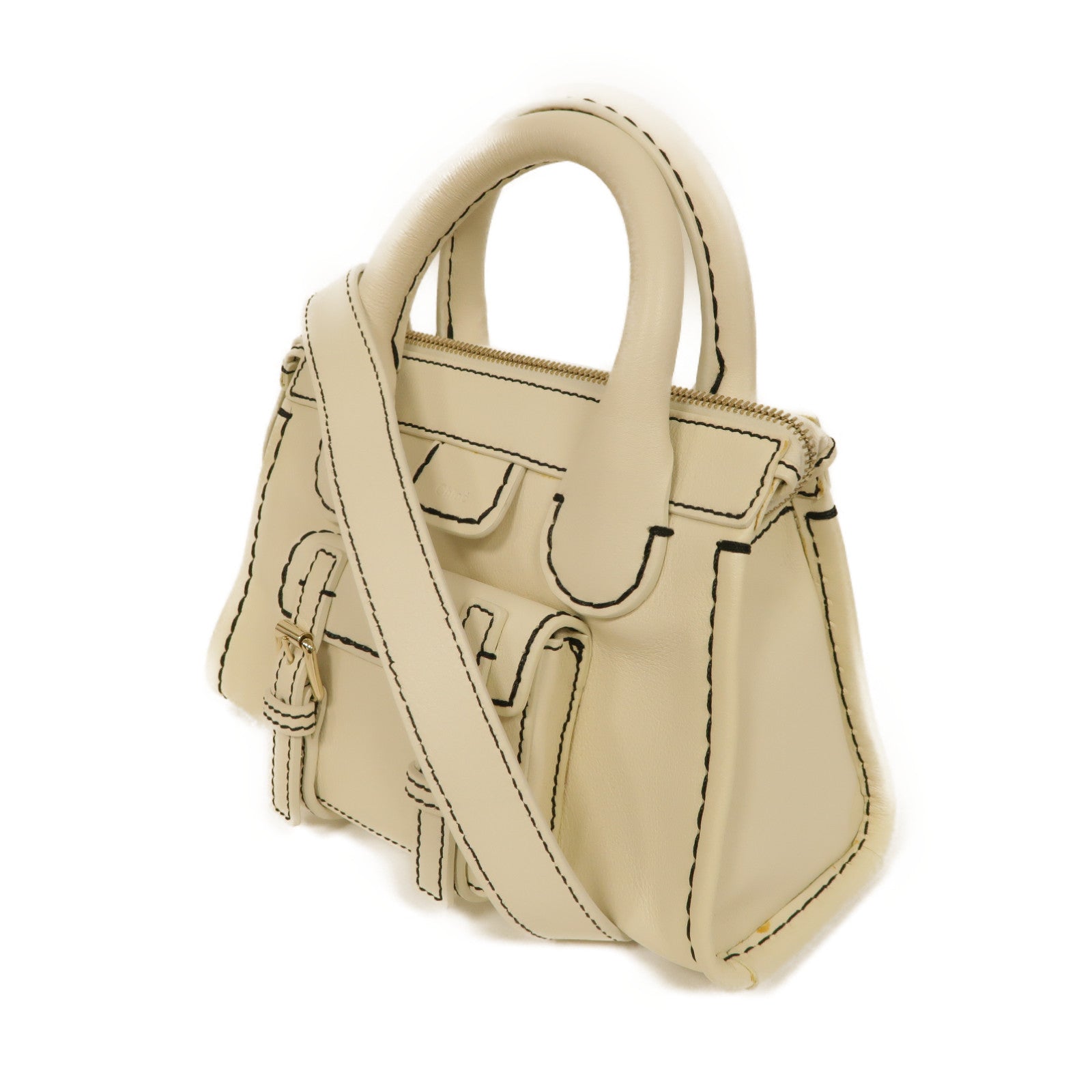 Chloe 牛皮皮革2way Shoulder Bag金扣手挽肩背兩用袋白色