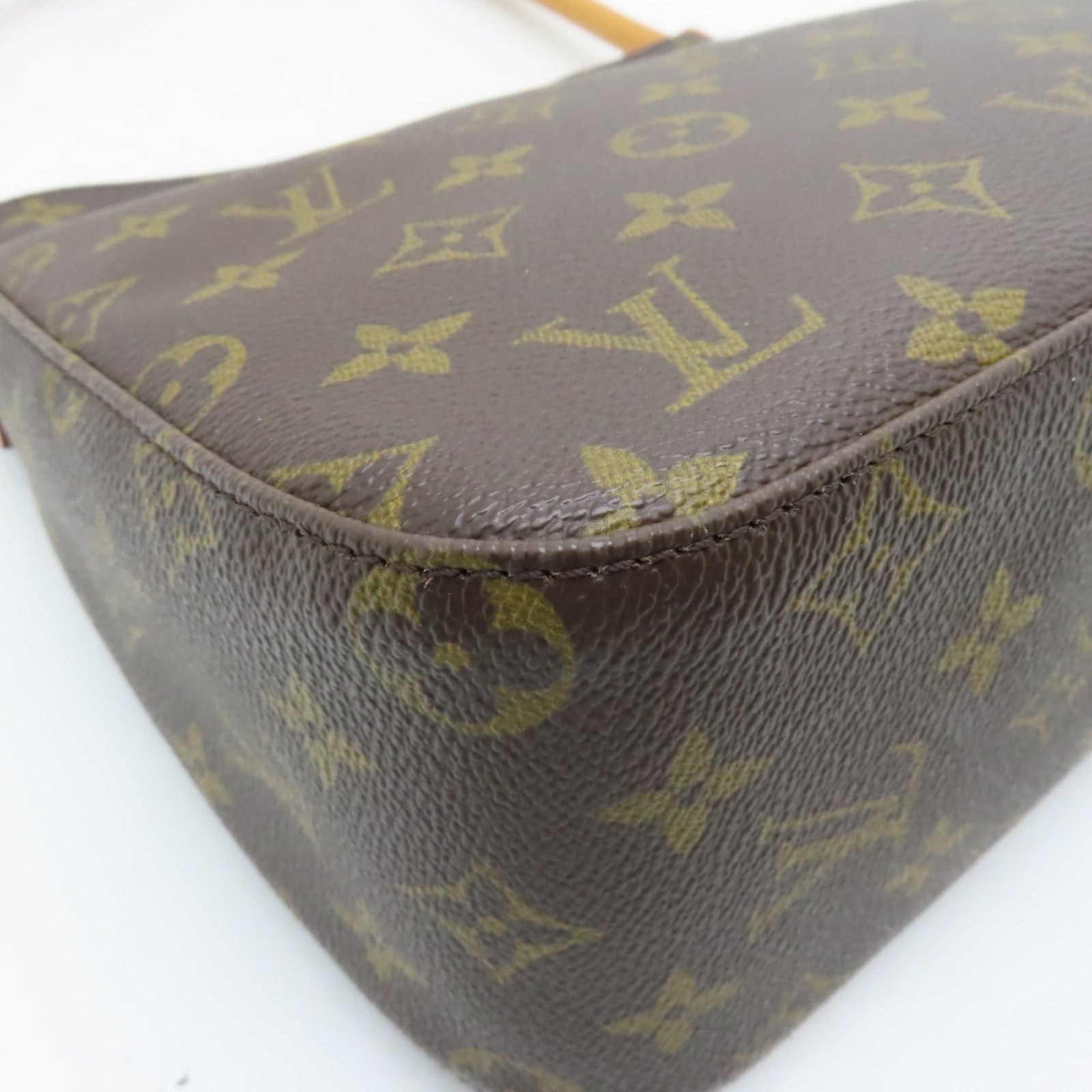 LOUIS VUITTON Monogram Looping MM Gold Buckle Shoulder Bag Brown