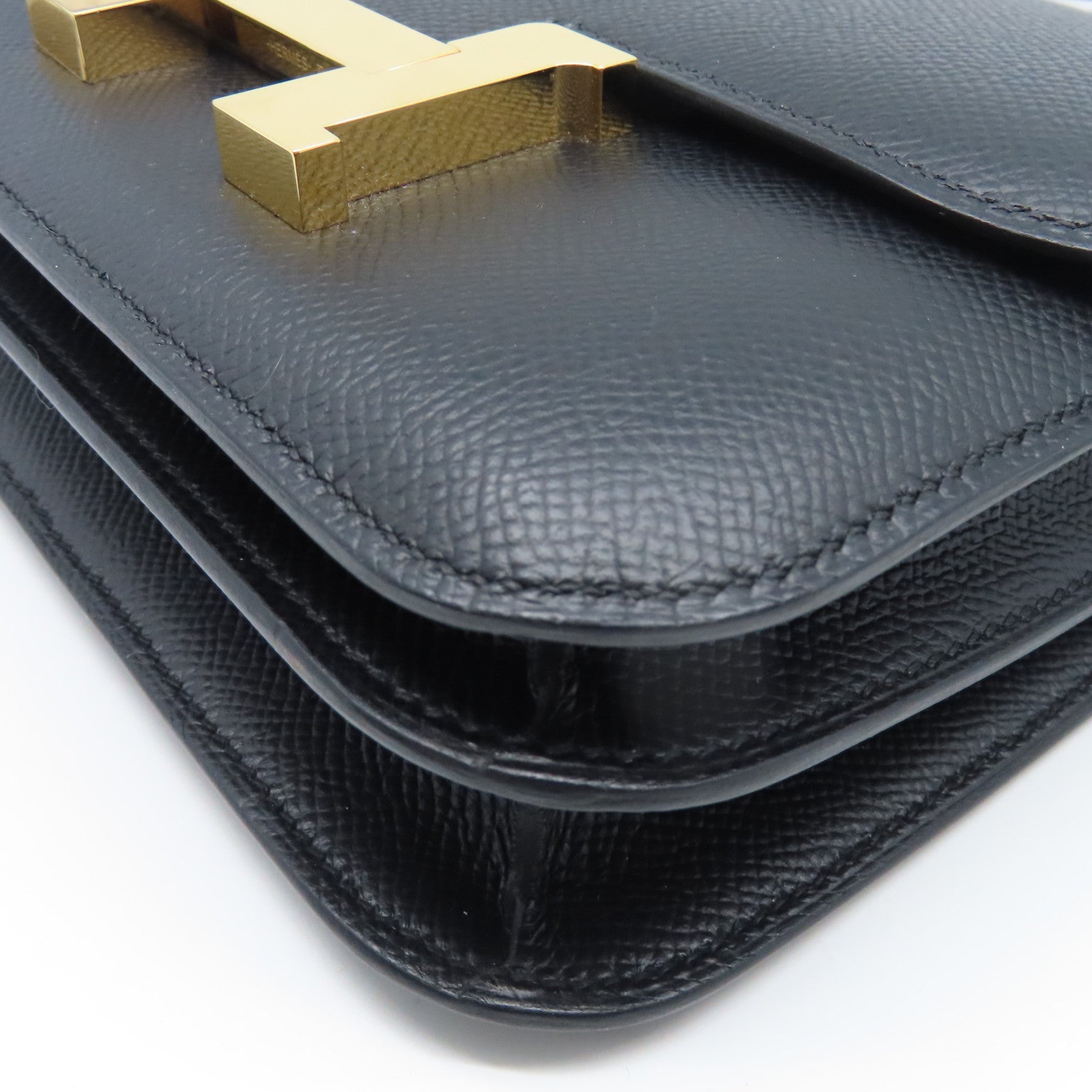 HERMES Epsom皮革Constance Mini金扣手挽肩背兩用袋黑色